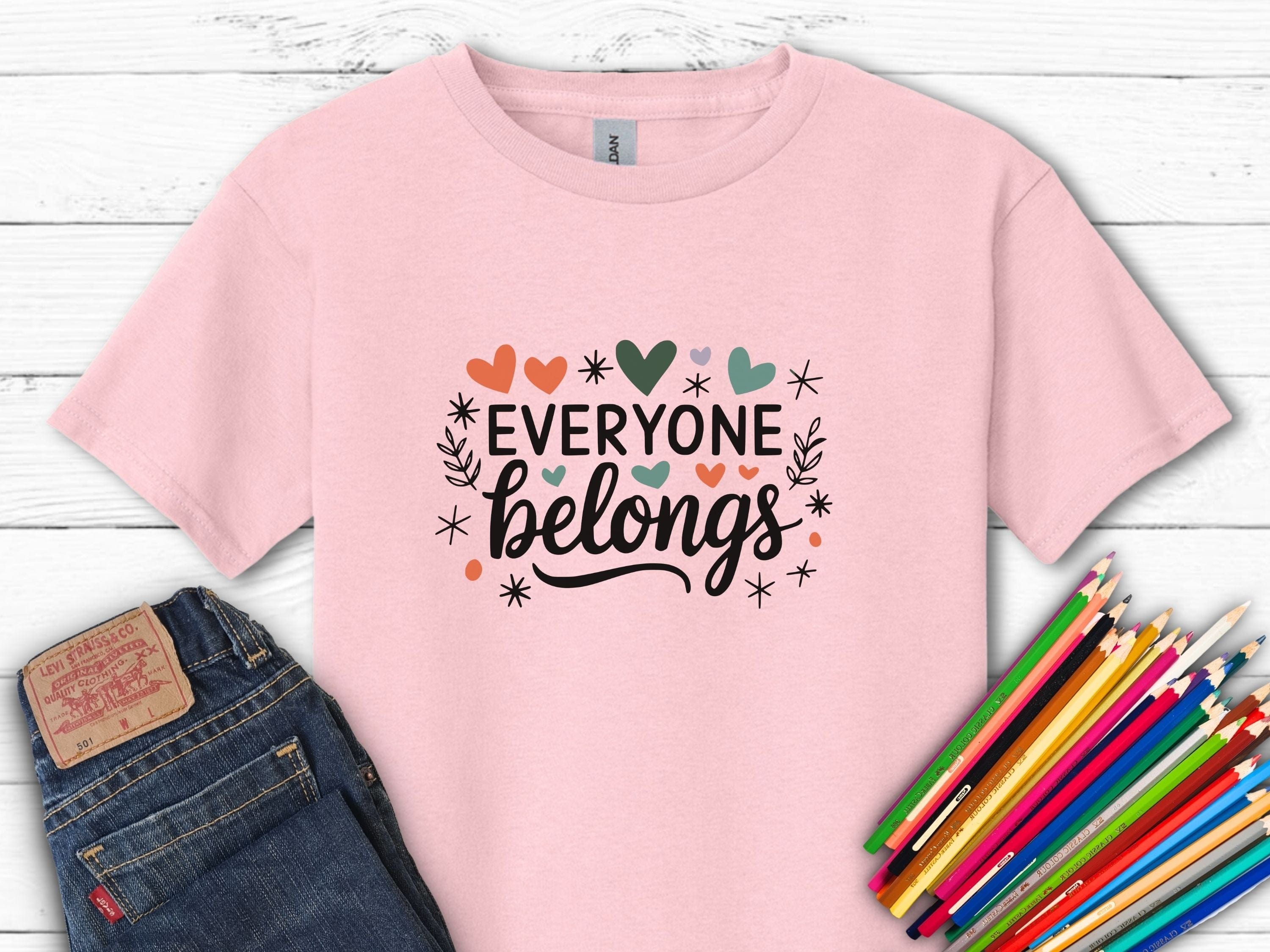 Everyone Belongs Love Hearts Kids T-Shirt-Light Pink-Neurodiversity, ADHD & Autism Awareness & Acceptance Kids clothes by Daily Bloom