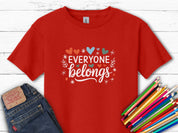 Everyone Belongs Love Hearts Kids T-Shirt-Red-Neurodiversity, ADHD & Autism Awareness & Acceptance Kids clothes by Daily Bloom