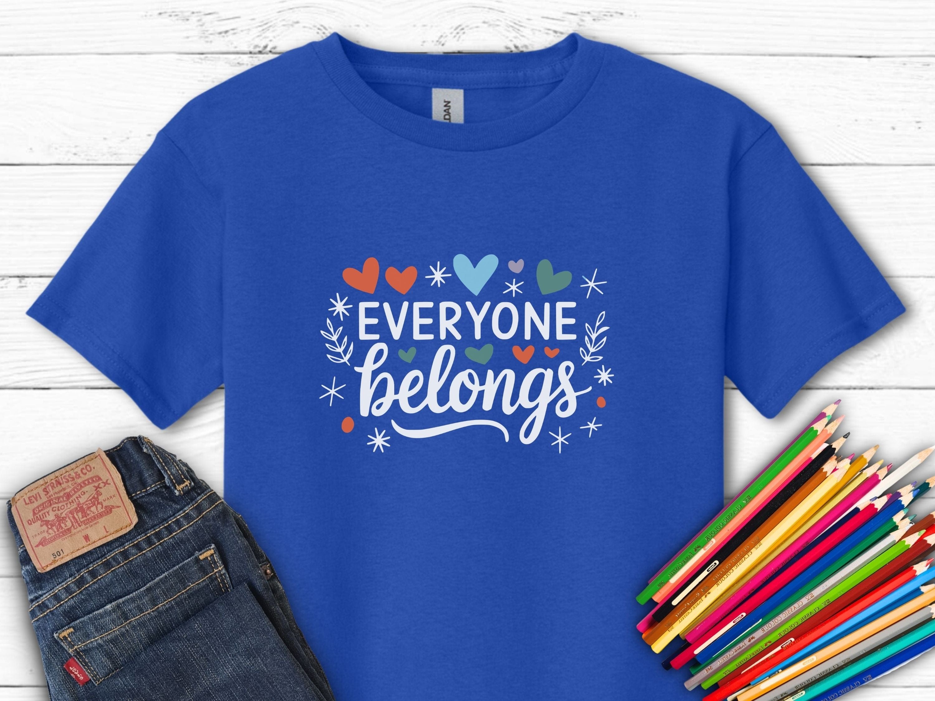 Everyone Belongs Love Hearts Kids T-Shirt-Royal-Neurodiversity, ADHD & Autism Awareness & Acceptance Kids clothes by Daily Bloom