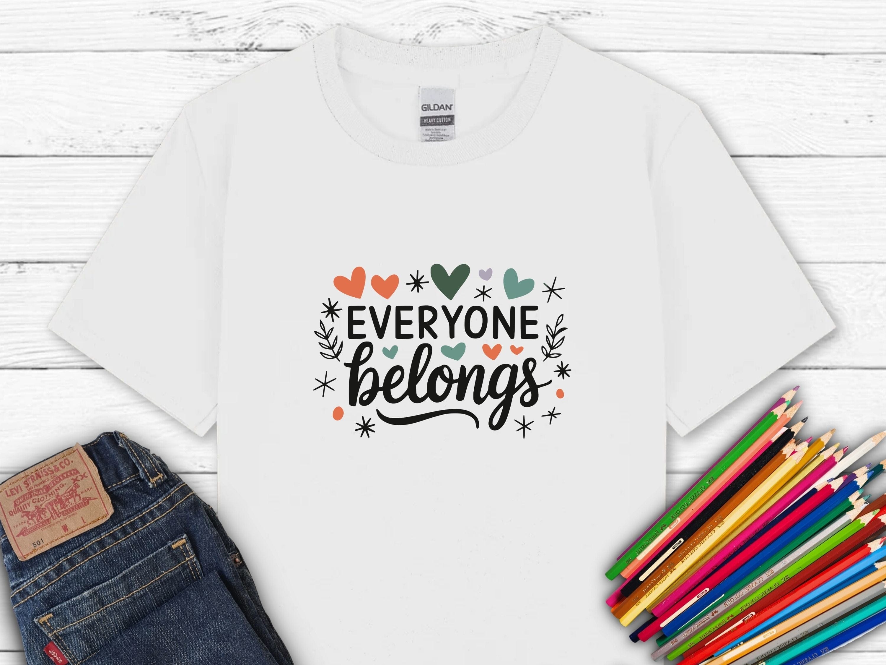 Everyone Belongs Love Hearts Kids T-Shirt-White-Neurodiversity, ADHD & Autism Awareness & Acceptance Kids clothes by Daily Bloom