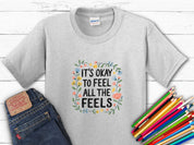 It's Okay To Feel All The Feels Kids T-Shirt-Ash-Neurodiversity, ADHD & Autism Awareness & Acceptance Kids clothes by Daily Bloom