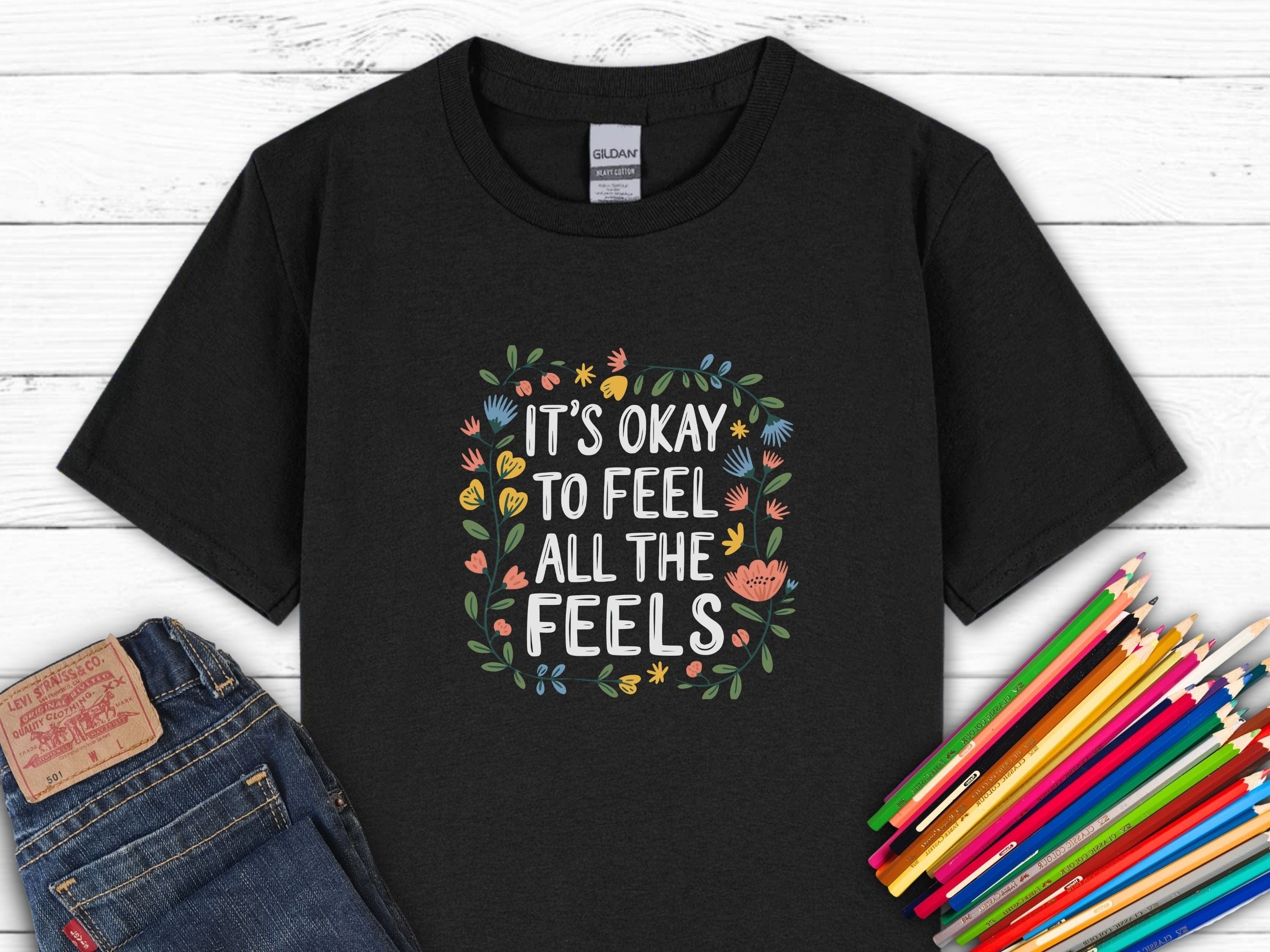 It's Okay To Feel All The Feels Kids T-Shirt-Black-Neurodiversity, ADHD & Autism Awareness & Acceptance Kids clothes by Daily Bloom