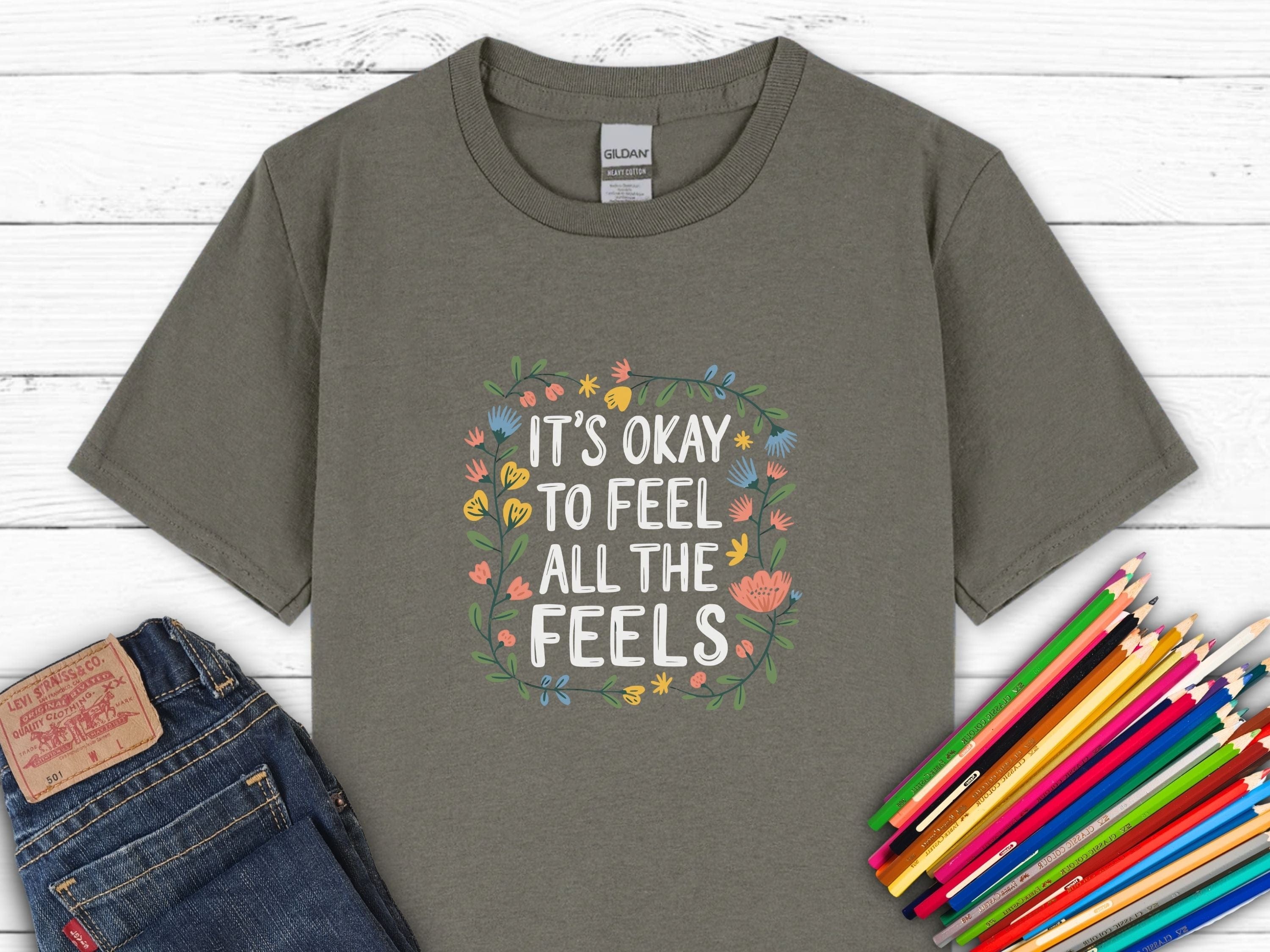 It's Okay To Feel All The Feels Kids T-Shirt-Charcoal-Neurodiversity, ADHD & Autism Awareness & Acceptance Kids clothes by Daily Bloom
