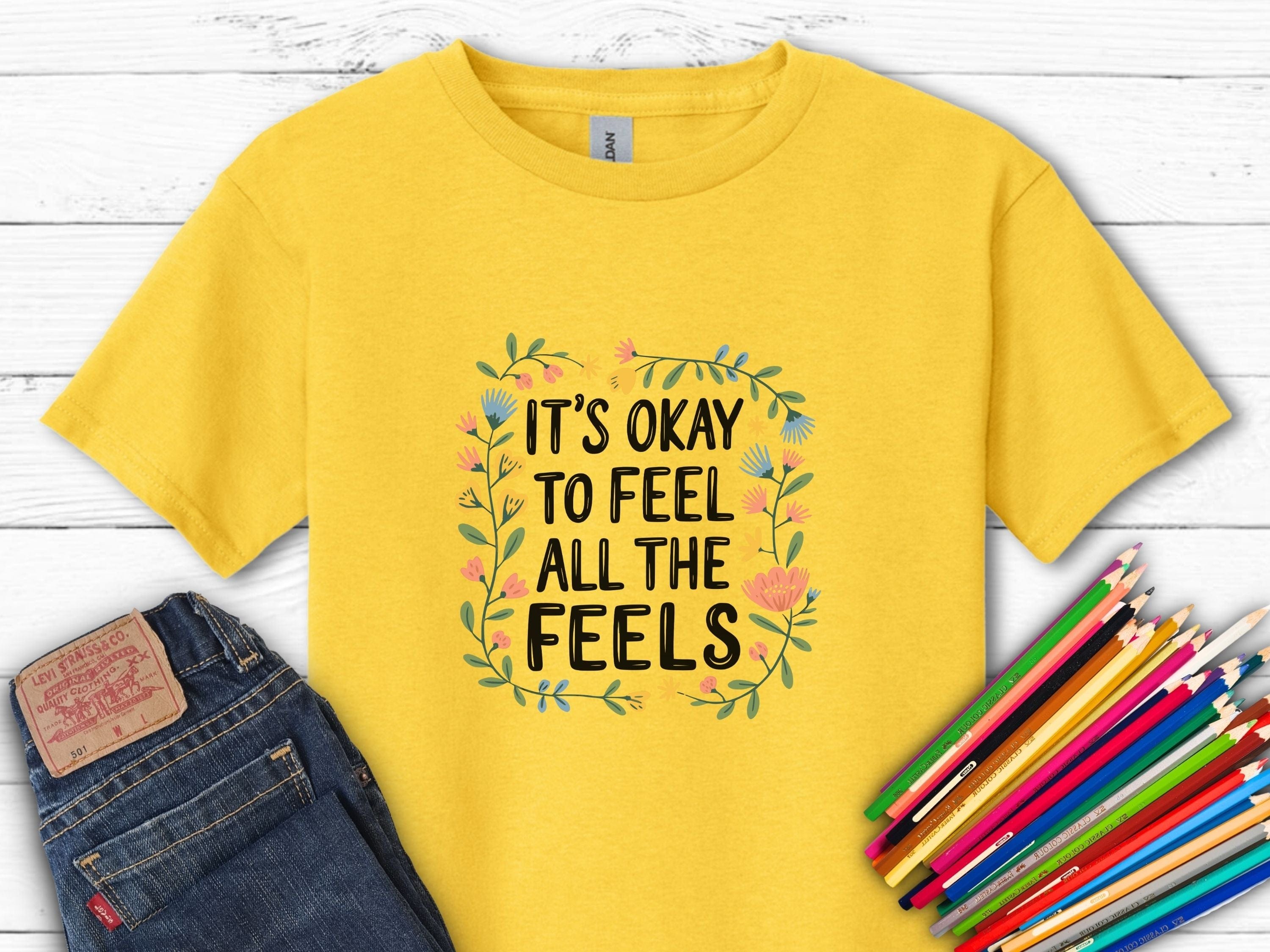 It's Okay To Feel All The Feels Kids T-Shirt-Daisy-Neurodiversity, ADHD & Autism Awareness & Acceptance Kids clothes by Daily Bloom