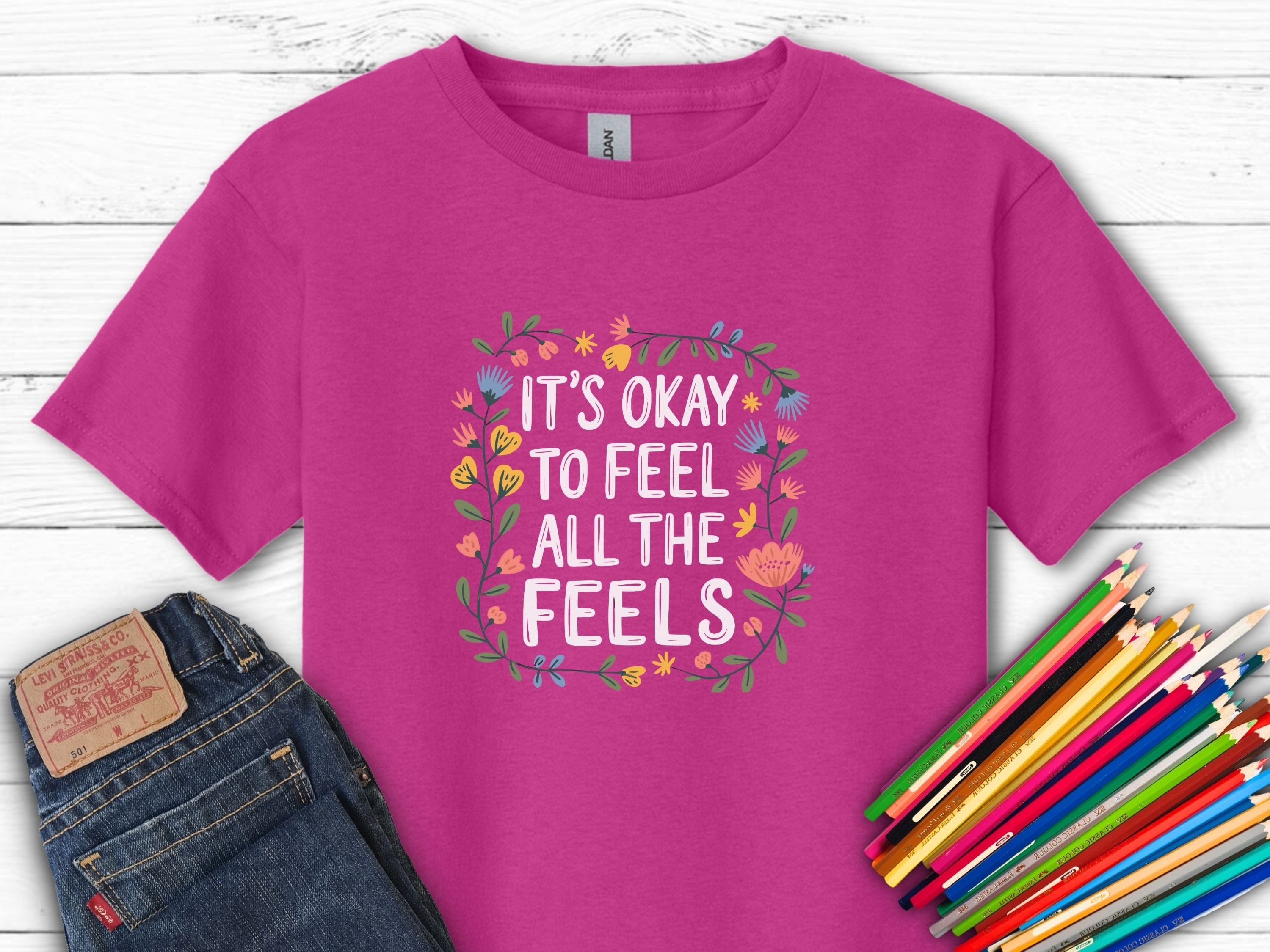 It's Okay To Feel All The Feels Kids T-Shirt-Heliconia-Neurodiversity, ADHD & Autism Awareness & Acceptance Kids clothes by Daily Bloom