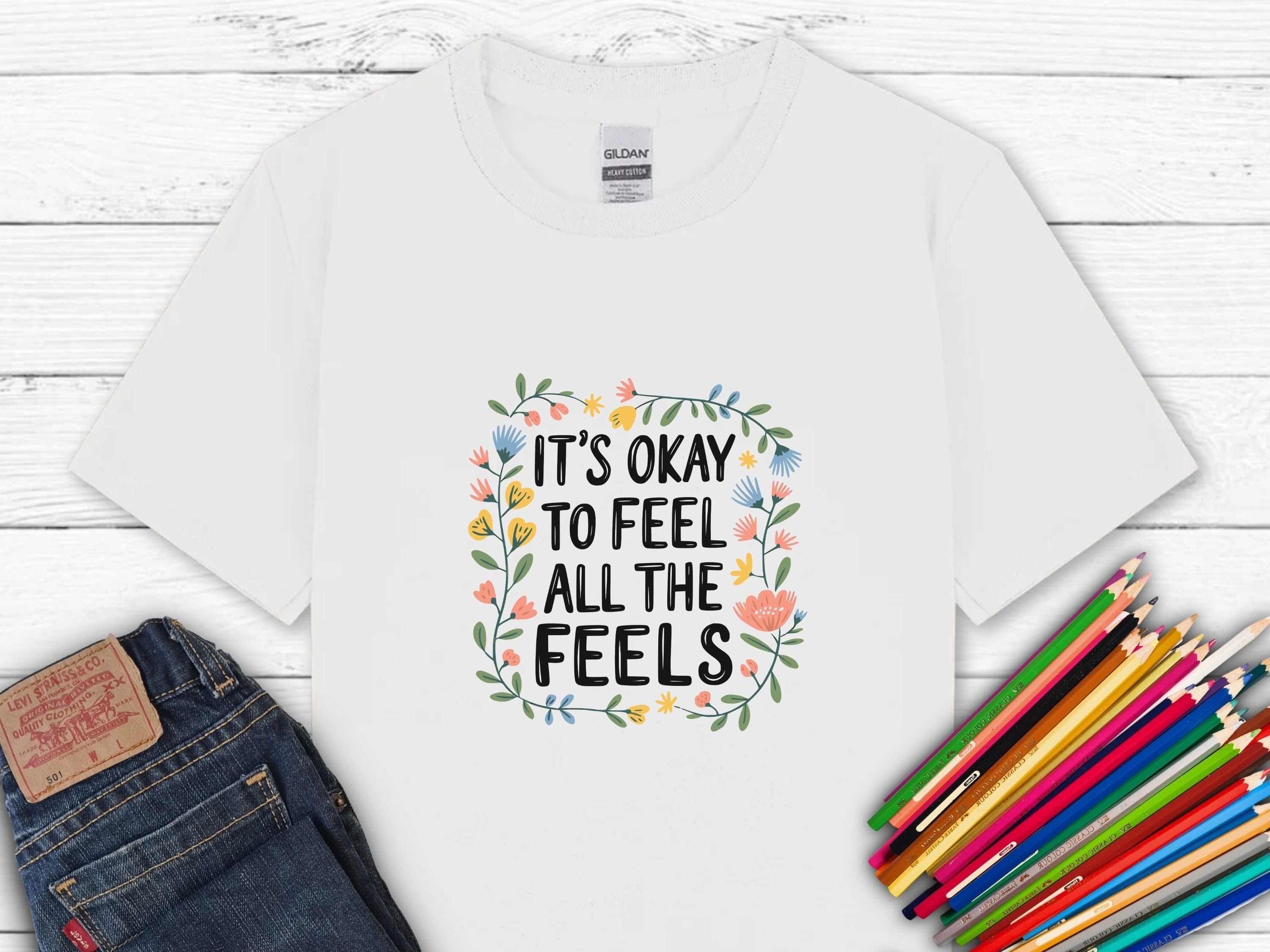 It's Okay To Feel All The Feels Kids T-Shirt-White-Neurodiversity, ADHD & Autism Awareness & Acceptance Kids clothes by Daily Bloom