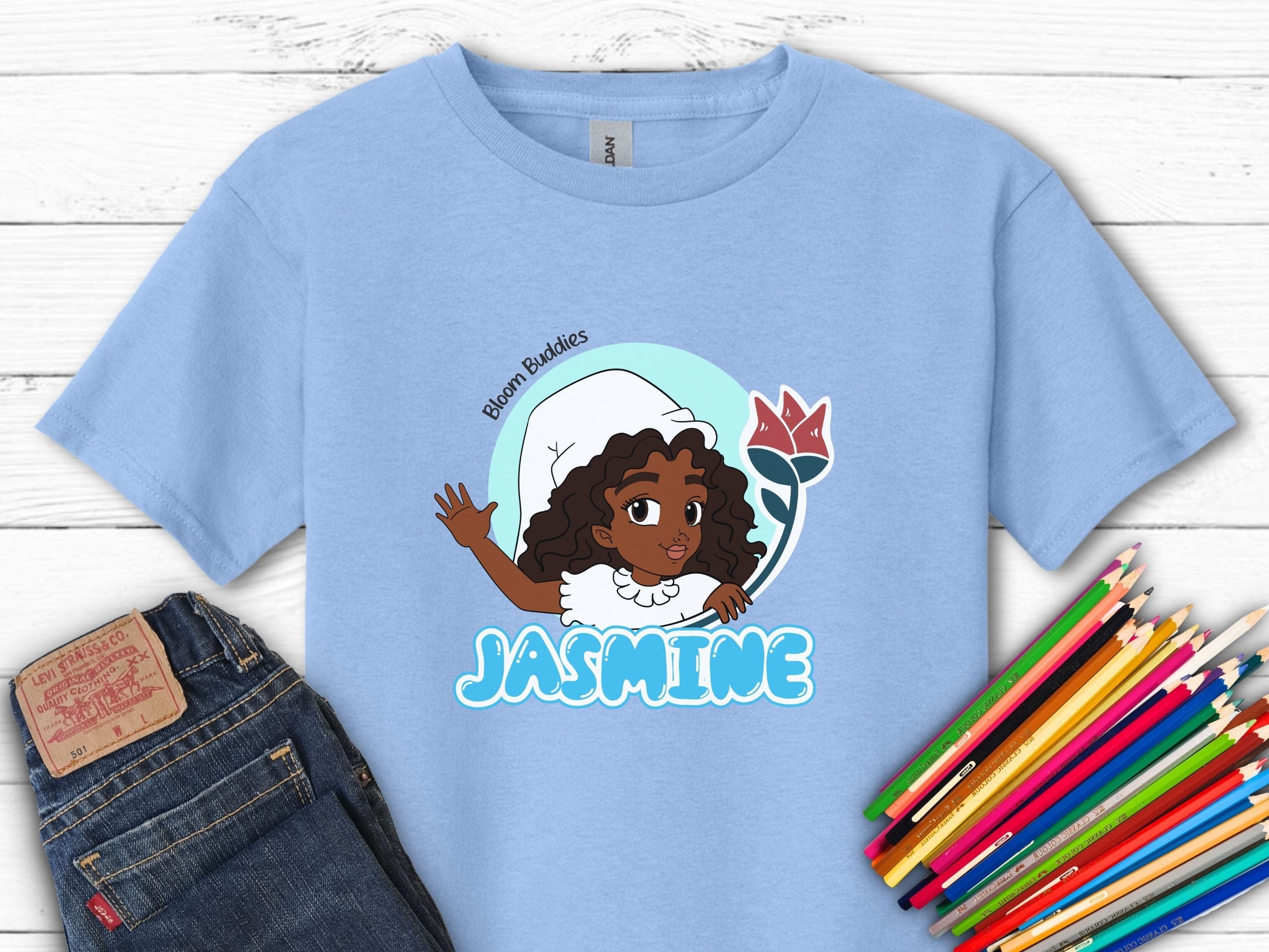 Jasmine Profile Picture - Bloom Buddies Kids T-Shirt-Light Blue-Neurodiversity, ADHD & Autism Awareness & Acceptance Kids clothes by Daily Bloom