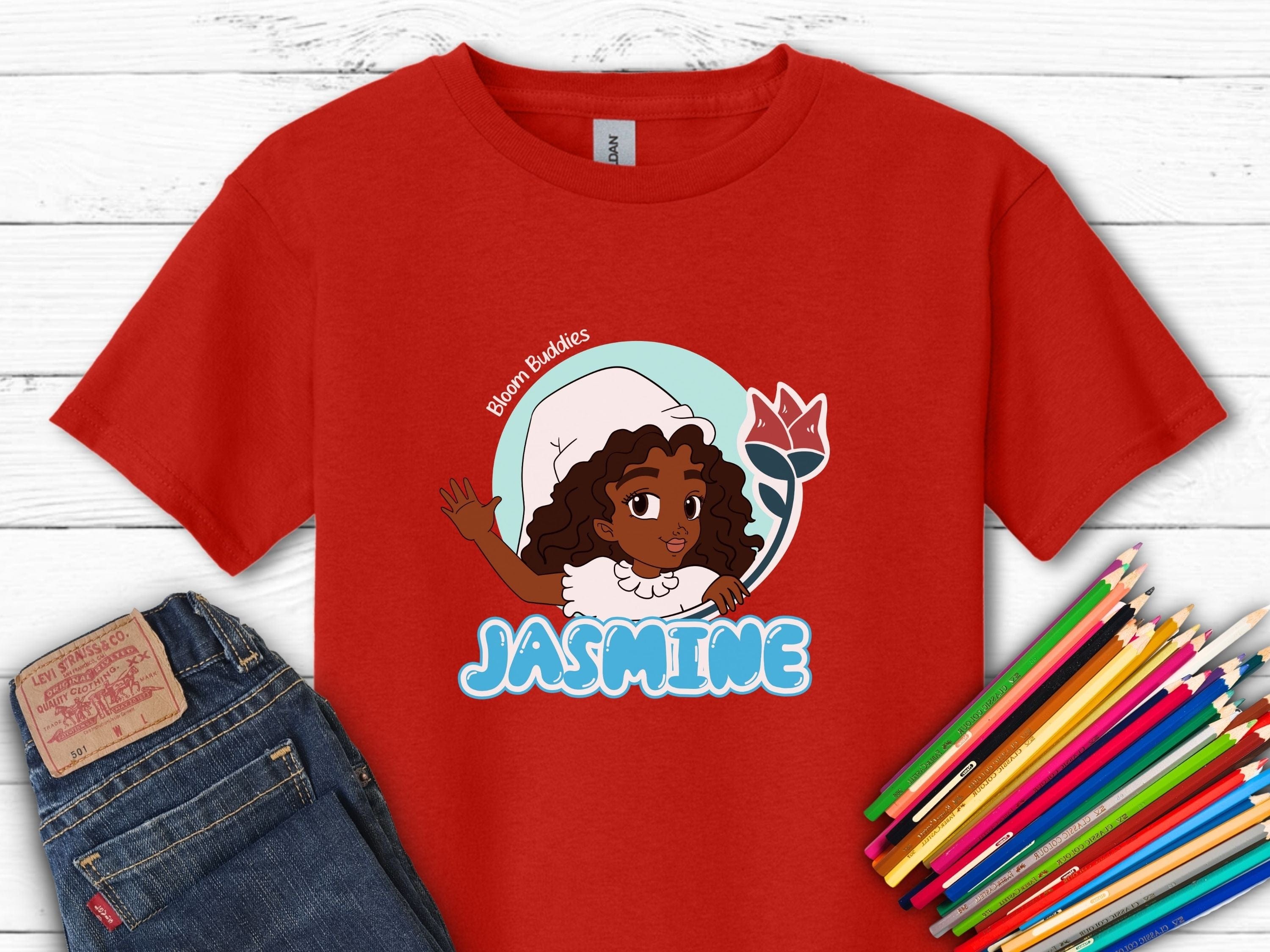 Jasmine Profile Picture - Bloom Buddies Kids T-Shirt-Red-Neurodiversity, ADHD & Autism Awareness & Acceptance Kids clothes by Daily Bloom