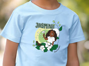 Jasmine Sitting In The Flowers - Bloom Buddies Kids T-Shirt-Neurodiversity, ADHD & Autism Awareness & Acceptance Kids clothes by Daily Bloom