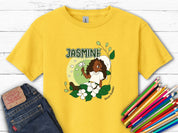 Jasmine Sitting In The Flowers - Bloom Buddies Kids T-Shirt-Daisy-Neurodiversity, ADHD & Autism Awareness & Acceptance Kids clothes by Daily Bloom