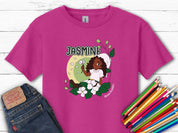 Jasmine Sitting In The Flowers - Bloom Buddies Kids T-Shirt-Heliconia-Neurodiversity, ADHD & Autism Awareness & Acceptance Kids clothes by Daily Bloom