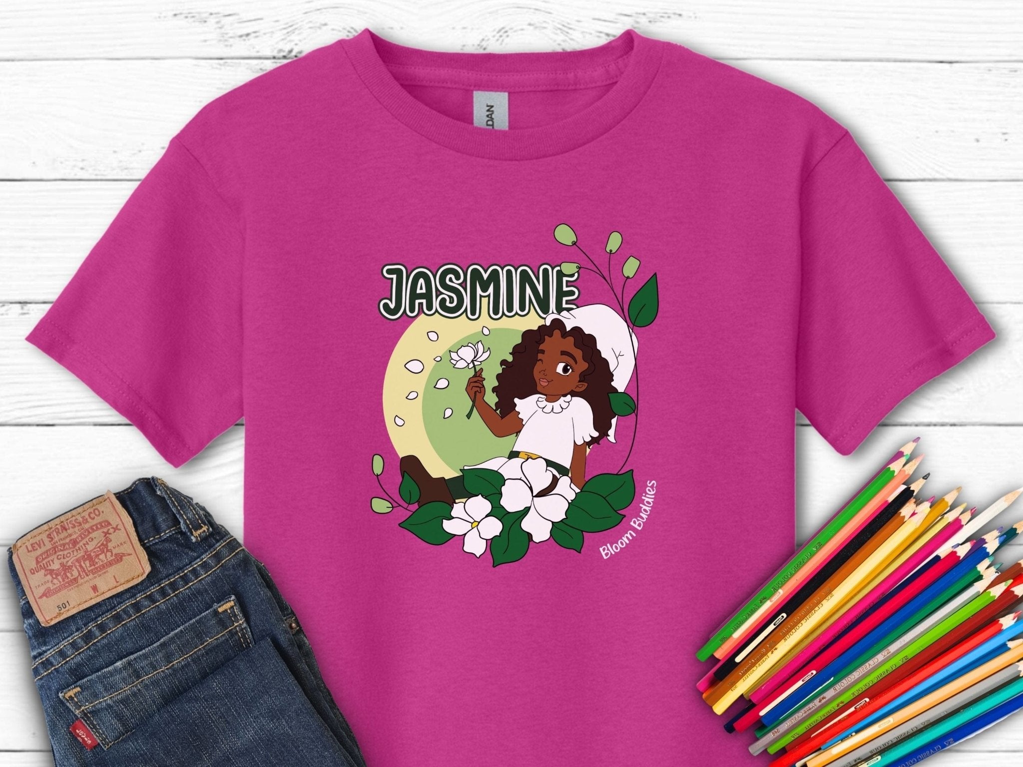 Autism Kids clothes - Jasmine Sitting In The Flowers - Bloom Buddies Kids T-Shirt - Daily Bloom