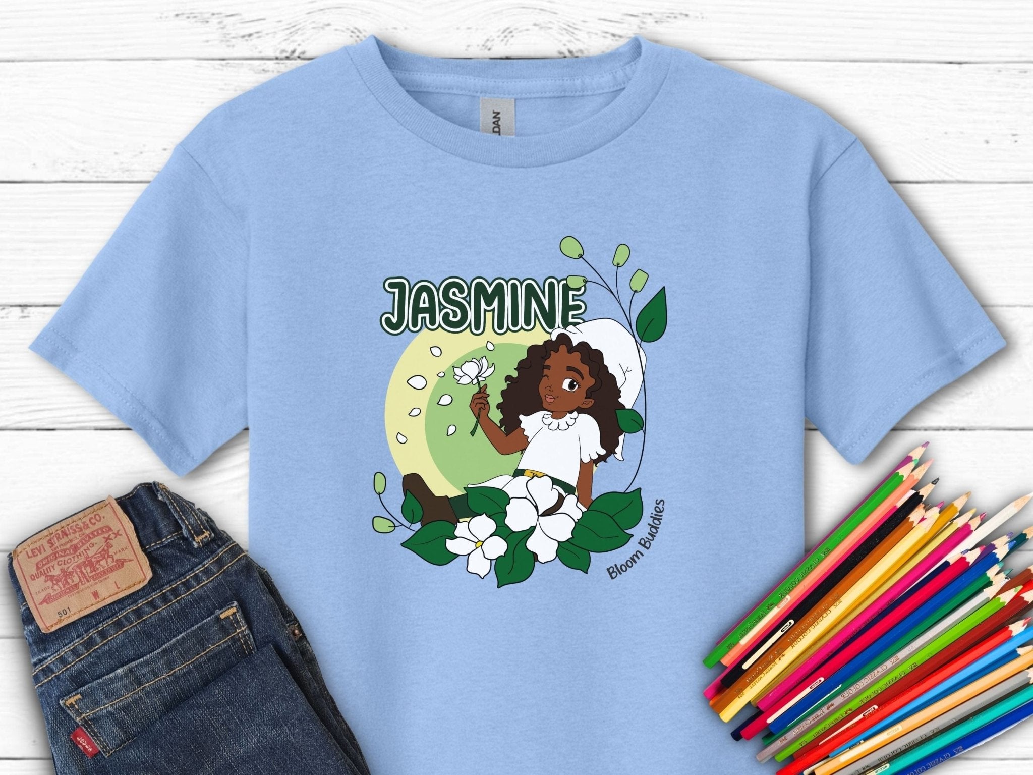 Autism Kids clothes - Jasmine Sitting In The Flowers - Bloom Buddies Kids T-Shirt - Daily Bloom