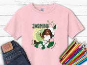 Jasmine Sitting In The Flowers - Bloom Buddies Kids T-Shirt-Light Pink-Neurodiversity, ADHD & Autism Awareness & Acceptance Kids clothes by Daily Bloom