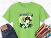 Jasmine Sitting In The Flowers - Bloom Buddies Kids T-Shirt-Lime-Neurodiversity, ADHD & Autism Awareness & Acceptance Kids clothes by Daily Bloom