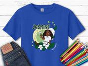Jasmine Sitting In The Flowers - Bloom Buddies Kids T-Shirt-Royal-Neurodiversity, ADHD & Autism Awareness & Acceptance Kids clothes by Daily Bloom