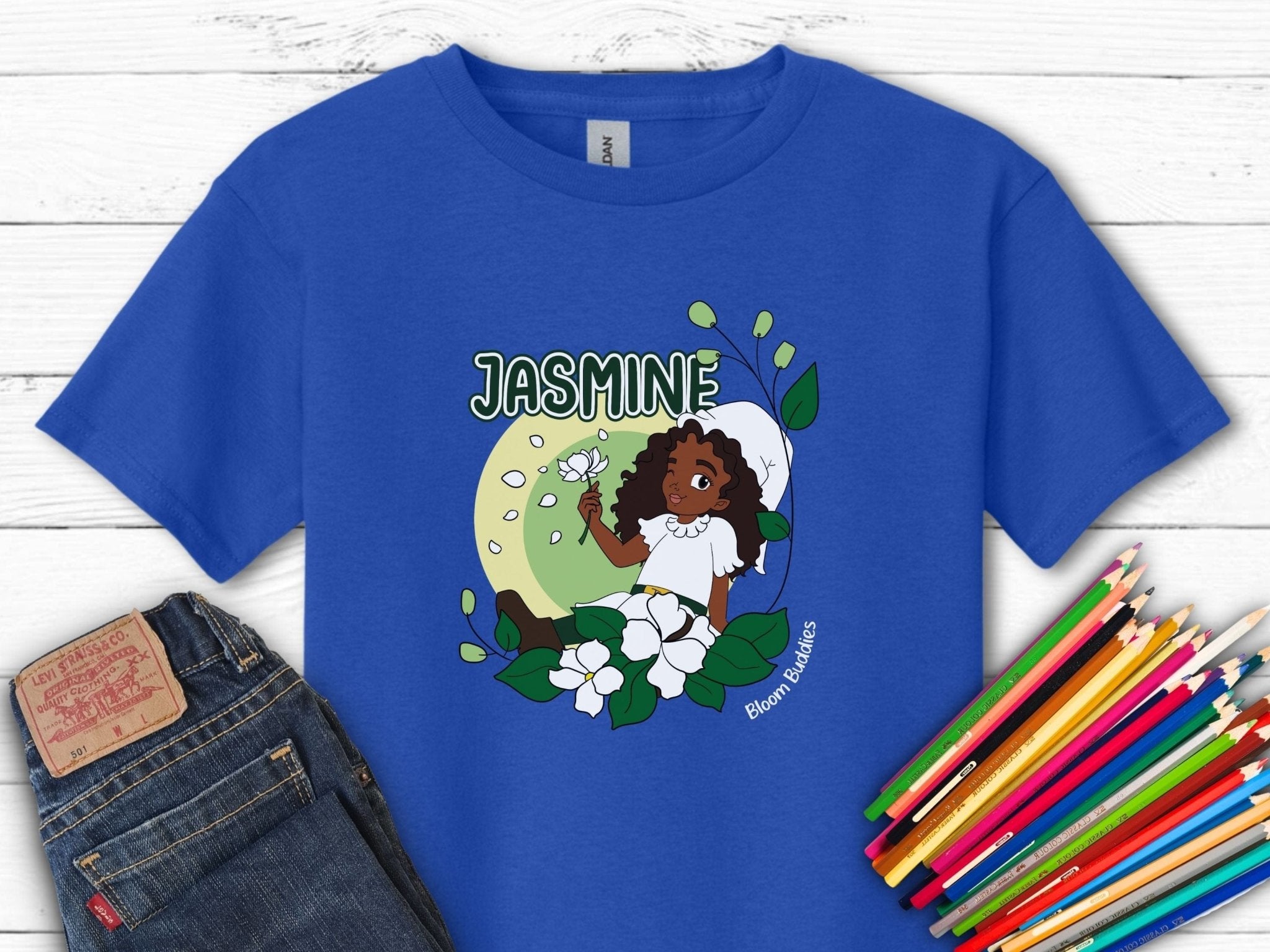 Autism Kids clothes - Jasmine Sitting In The Flowers - Bloom Buddies Kids T-Shirt - Daily Bloom