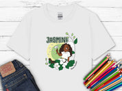 Jasmine Sitting In The Flowers - Bloom Buddies Kids T-Shirt-White-Neurodiversity, ADHD & Autism Awareness & Acceptance Kids clothes by Daily Bloom