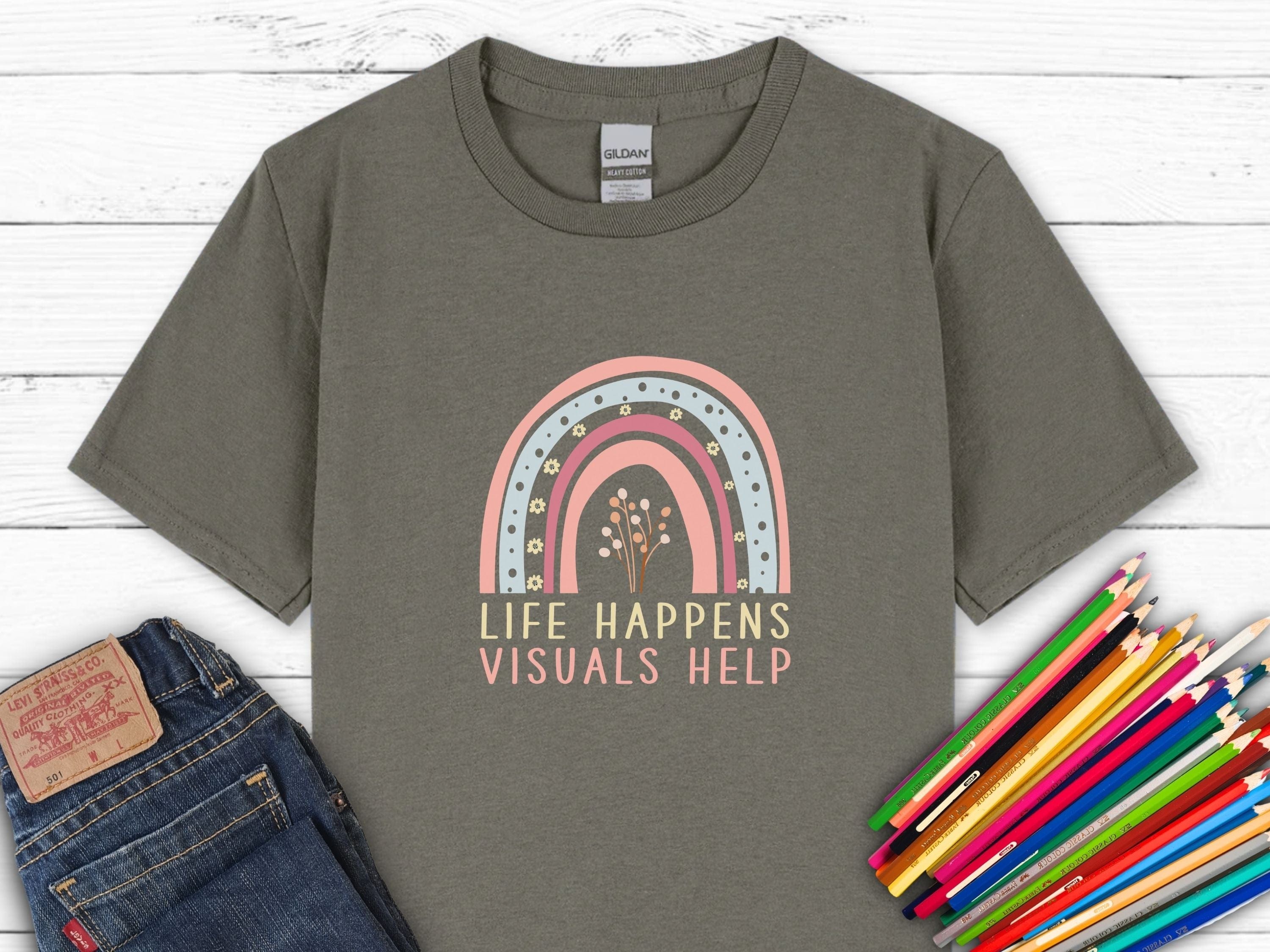 Life Happens Visuals Help Kids T-Shirt-Charcoal-Neurodiversity, ADHD & Autism Awareness & Acceptance Kids clothes by Daily Bloom