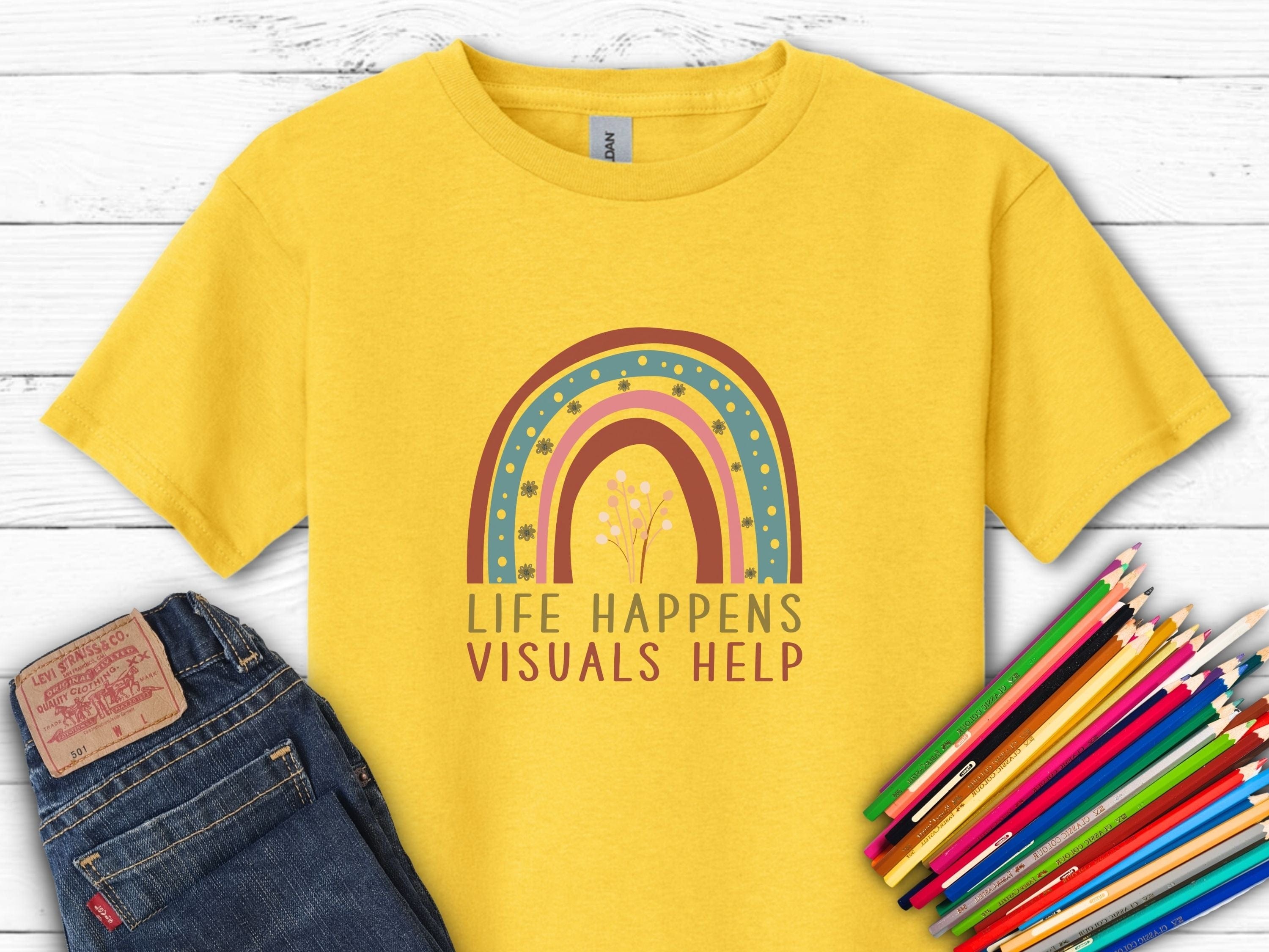 Life Happens Visuals Help Kids T-Shirt-Daisy-Neurodiversity, ADHD & Autism Awareness & Acceptance Kids clothes by Daily Bloom