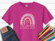 Life Happens Visuals Help Kids T-Shirt-Heliconia-Neurodiversity, ADHD & Autism Awareness & Acceptance Kids clothes by Daily Bloom