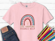 Life Happens Visuals Help Kids T-Shirt-Light Pink-Neurodiversity, ADHD & Autism Awareness & Acceptance Kids clothes by Daily Bloom