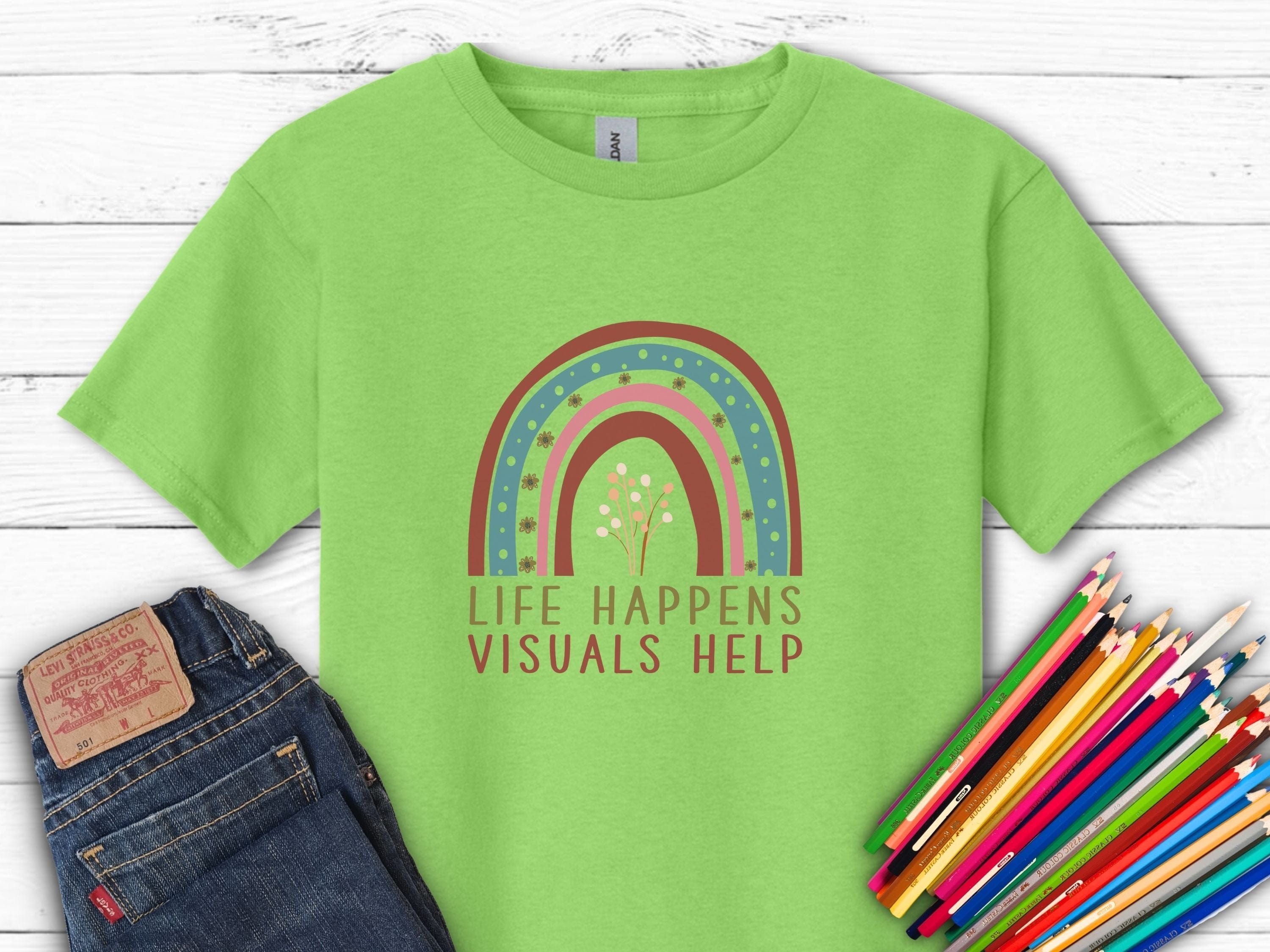 Life Happens Visuals Help Kids T-Shirt-Lime-Neurodiversity, ADHD & Autism Awareness & Acceptance Kids clothes by Daily Bloom