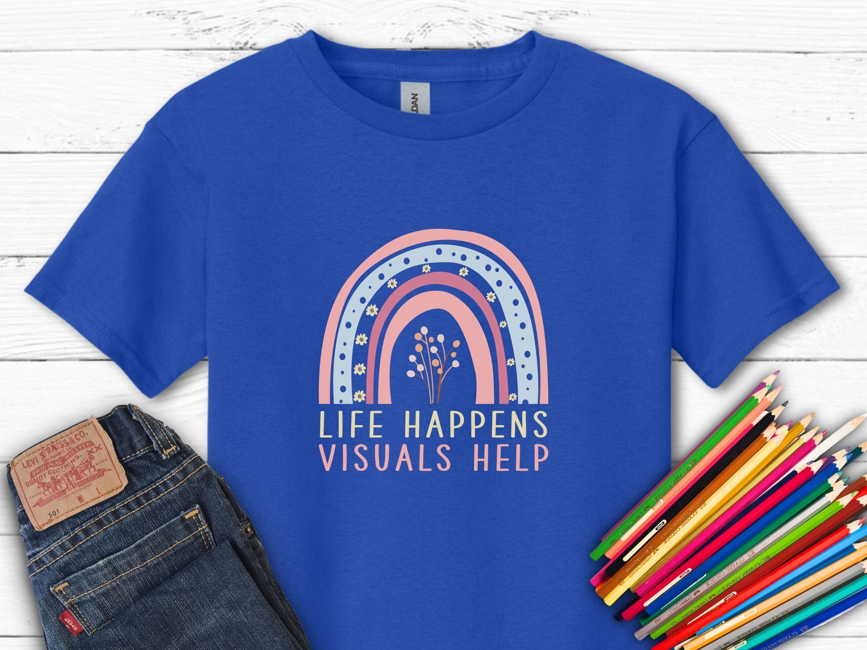 Life Happens Visuals Help Kids T-Shirt-Royal-Neurodiversity, ADHD & Autism Awareness & Acceptance Kids clothes by Daily Bloom