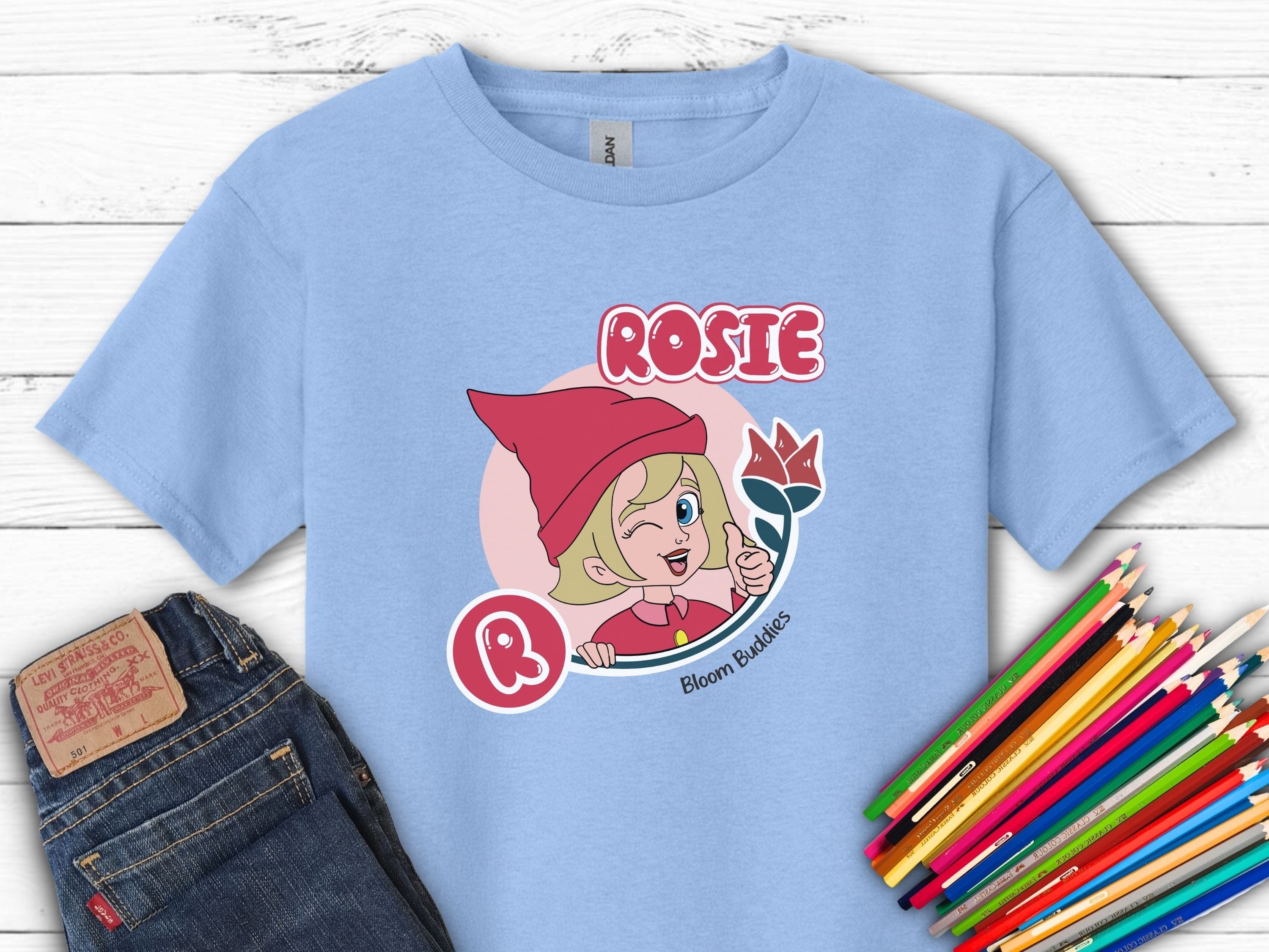 Rosie Profile Picture - Bloom Buddies Kids T-Shirt-Light Blue-Neurodiversity, ADHD & Autism Awareness & Acceptance Kids clothes by Daily Bloom