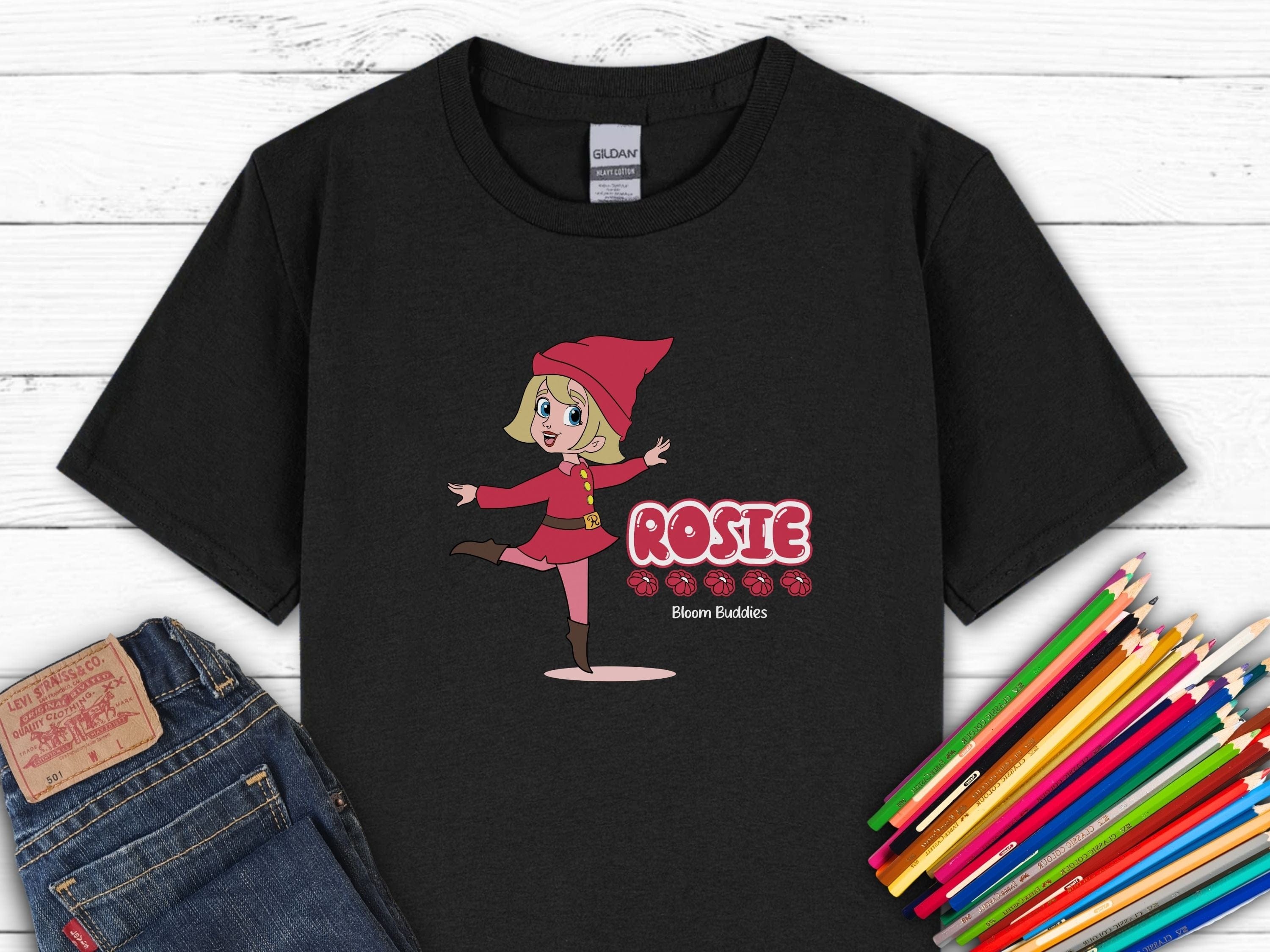 Rosie Skipping - Bloom Buddies Kids T-Shirt-Black-Neurodiversity, ADHD & Autism Awareness & Acceptance Kids clothes by Daily Bloom