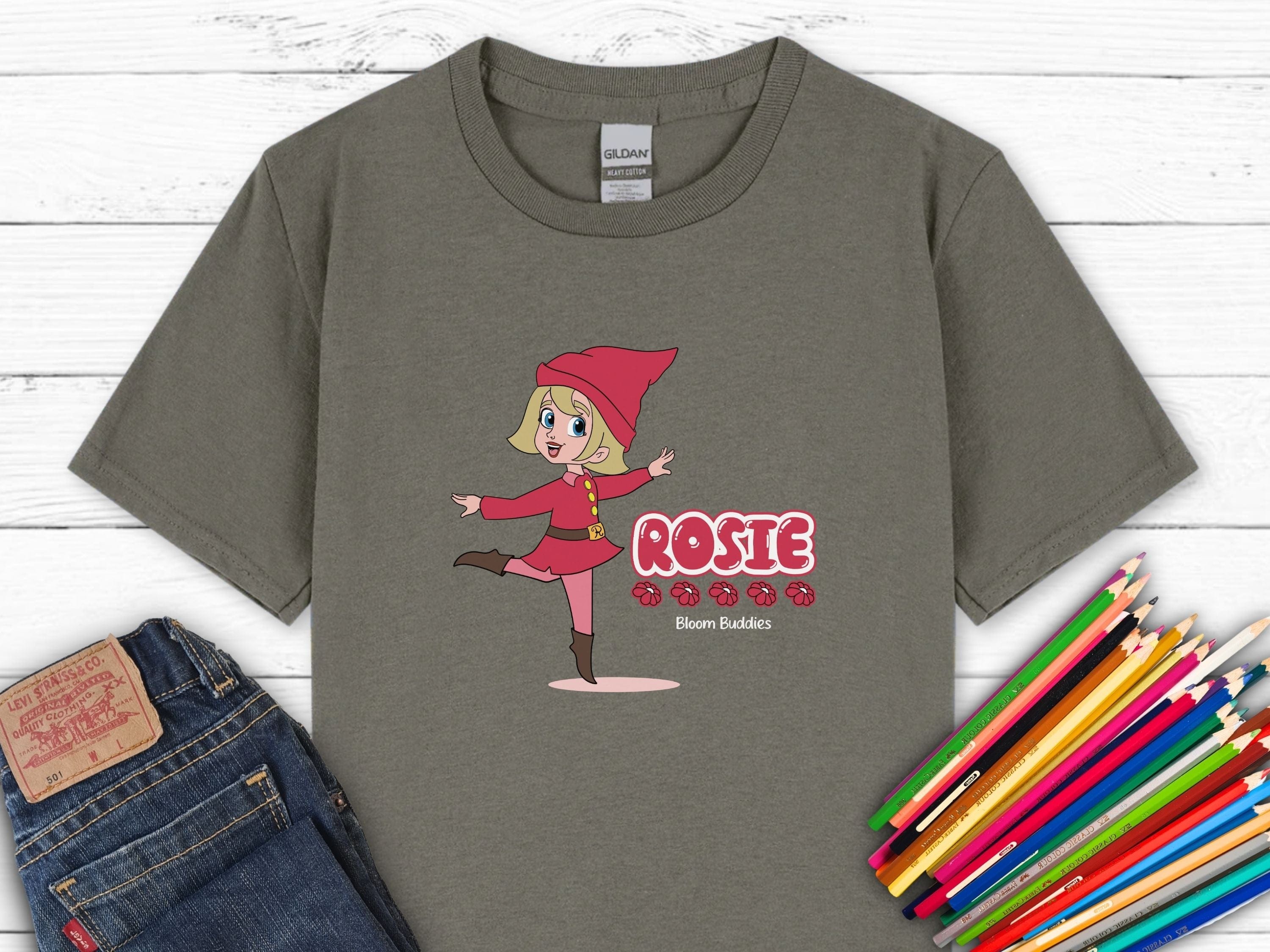 Rosie Skipping - Bloom Buddies Kids T-Shirt-Charcoal-Neurodiversity, ADHD & Autism Awareness & Acceptance Kids clothes by Daily Bloom