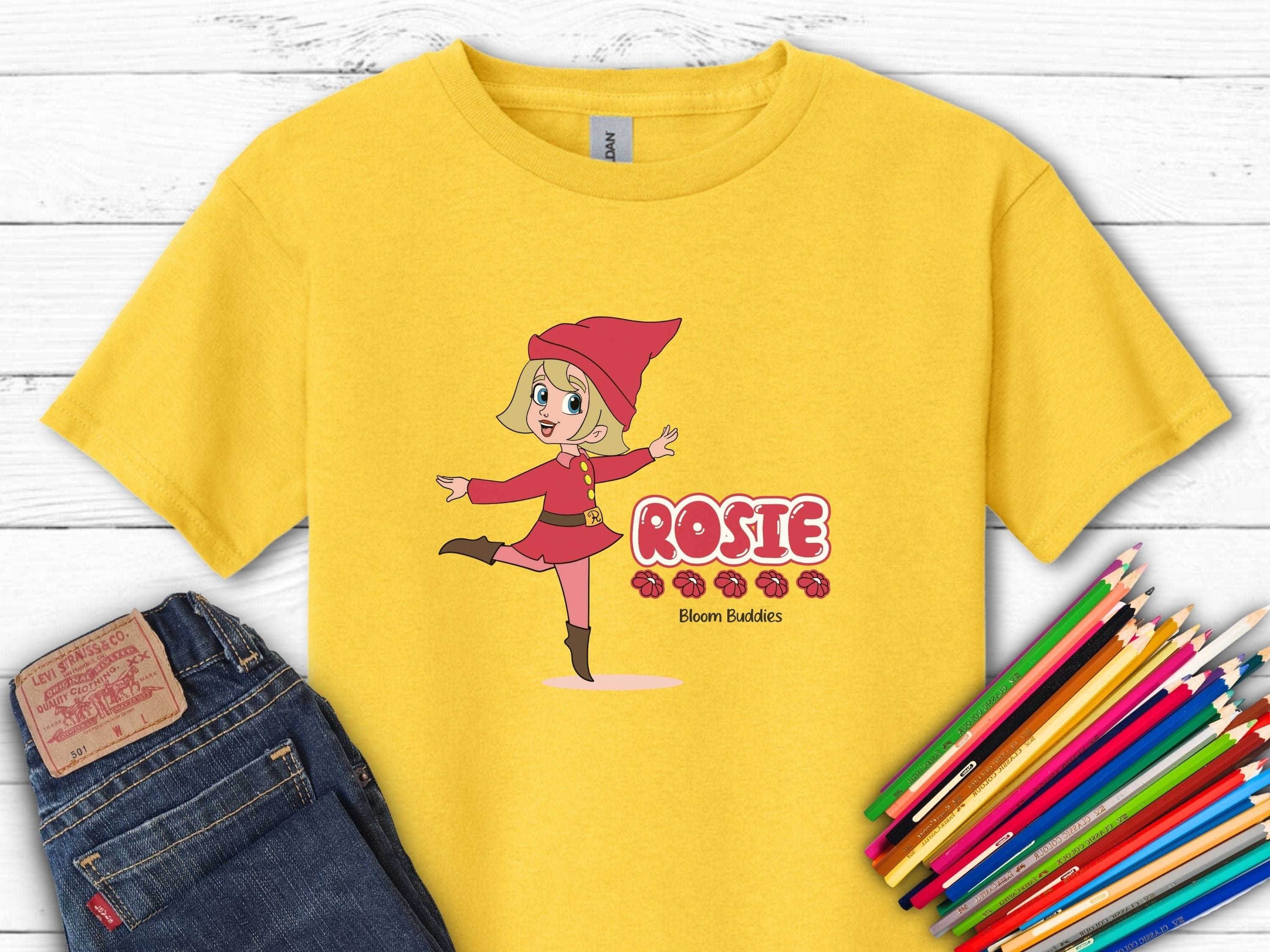 Rosie Skipping - Bloom Buddies Kids T-Shirt-Daisy-Neurodiversity, ADHD & Autism Awareness & Acceptance Kids clothes by Daily Bloom