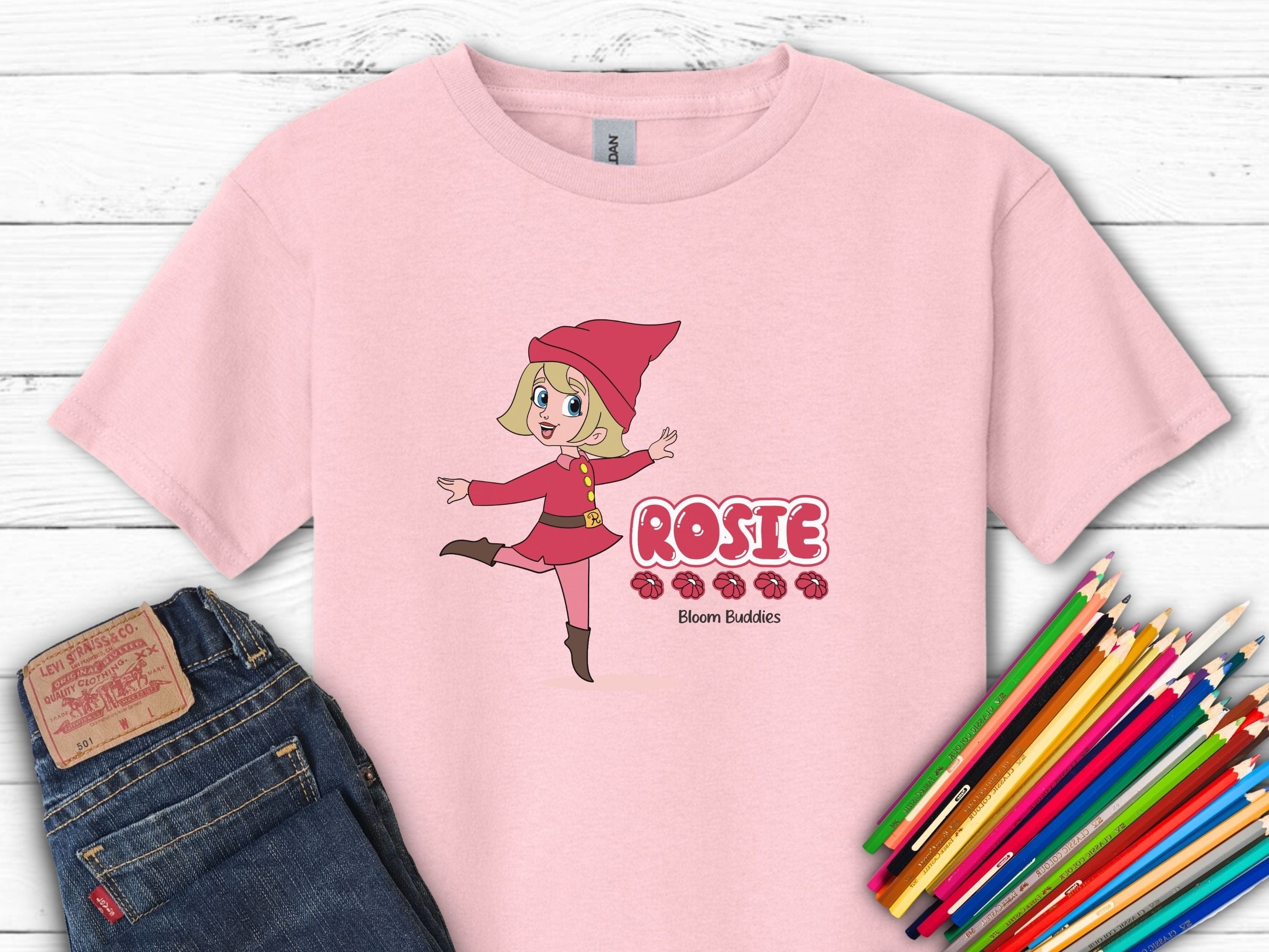Rosie Skipping - Bloom Buddies Kids T-Shirt-Light Pink-Neurodiversity, ADHD & Autism Awareness & Acceptance Kids clothes by Daily Bloom