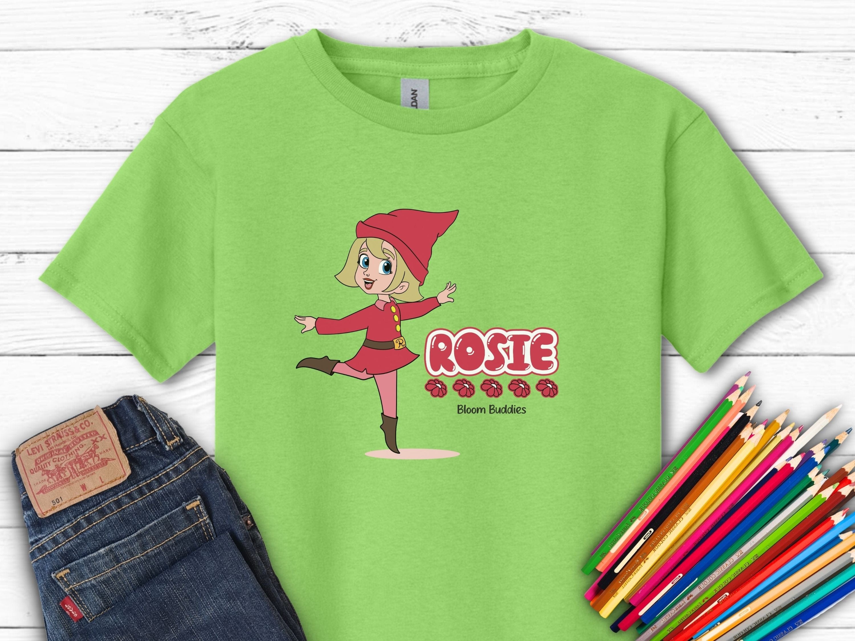 Rosie Skipping - Bloom Buddies Kids T-Shirt-Lime-Neurodiversity, ADHD & Autism Awareness & Acceptance Kids clothes by Daily Bloom