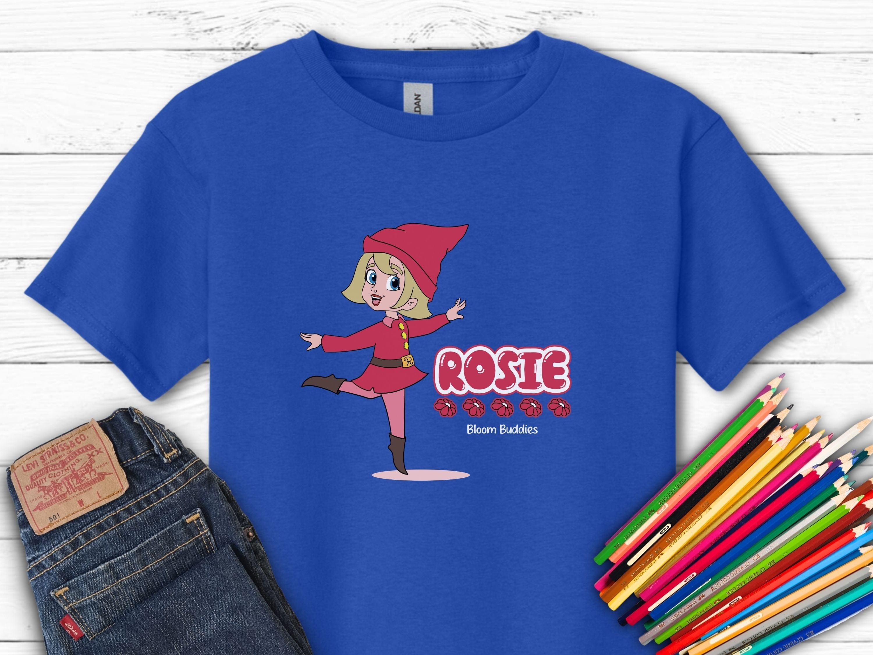 Rosie Skipping - Bloom Buddies Kids T-Shirt-Royal-Neurodiversity, ADHD & Autism Awareness & Acceptance Kids clothes by Daily Bloom