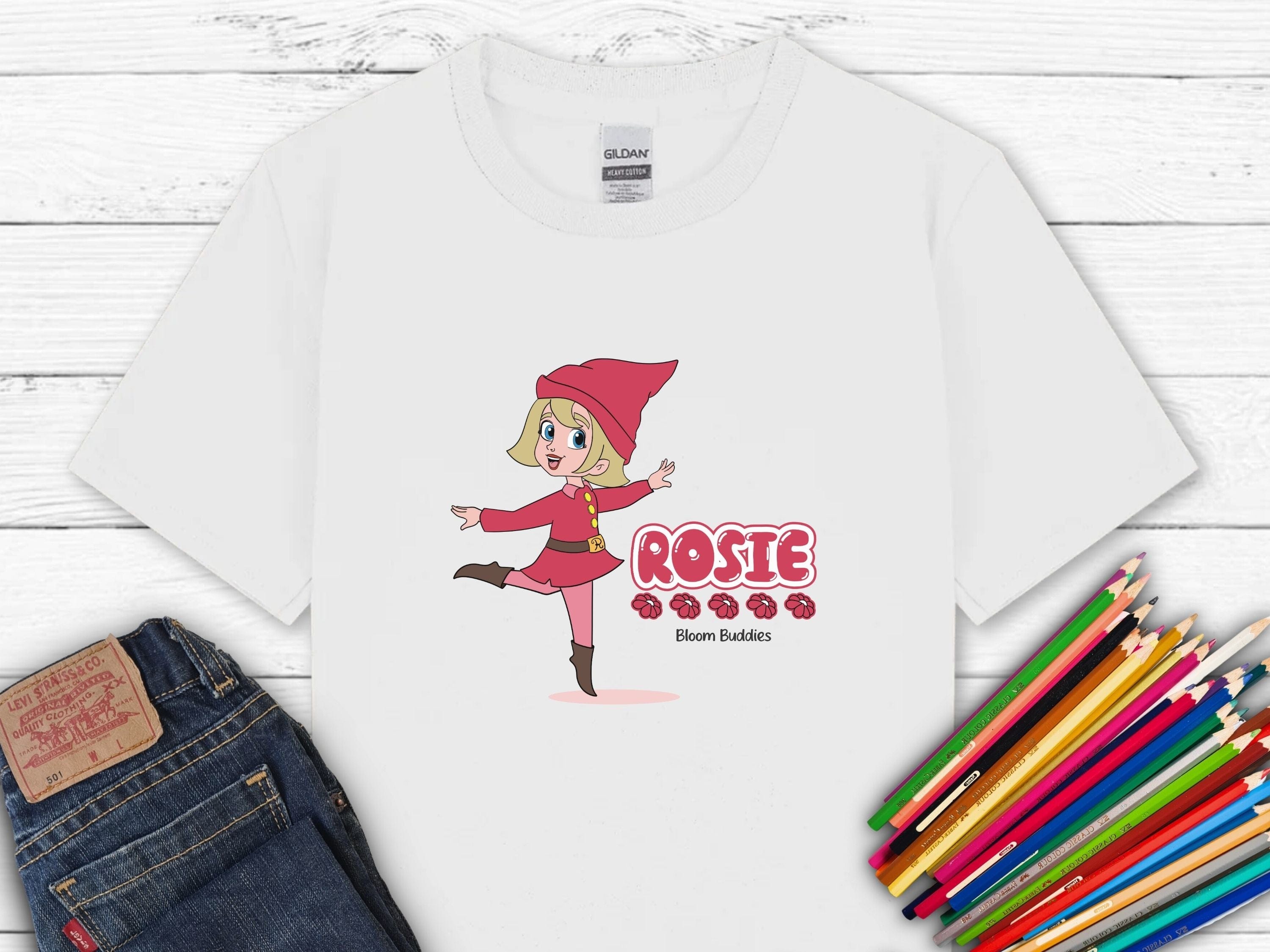 Rosie Skipping - Bloom Buddies Kids T-Shirt-White-Neurodiversity, ADHD & Autism Awareness & Acceptance Kids clothes by Daily Bloom
