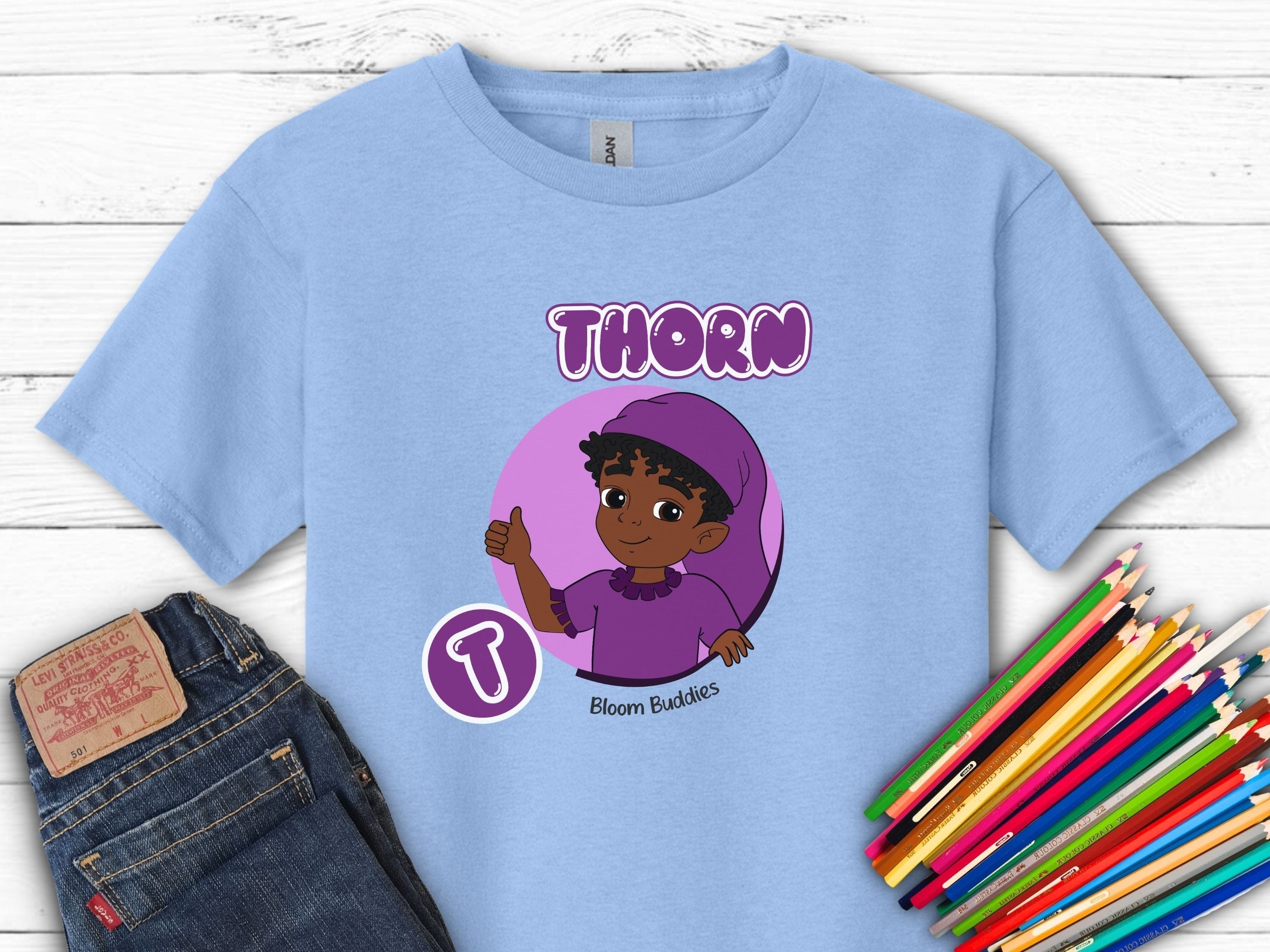 Thorn Profile Picture - Bloom Buddies Kids T-Shirt-Light Blue-Neurodiversity, ADHD & Autism Awareness & Acceptance Kids clothes by Daily Bloom