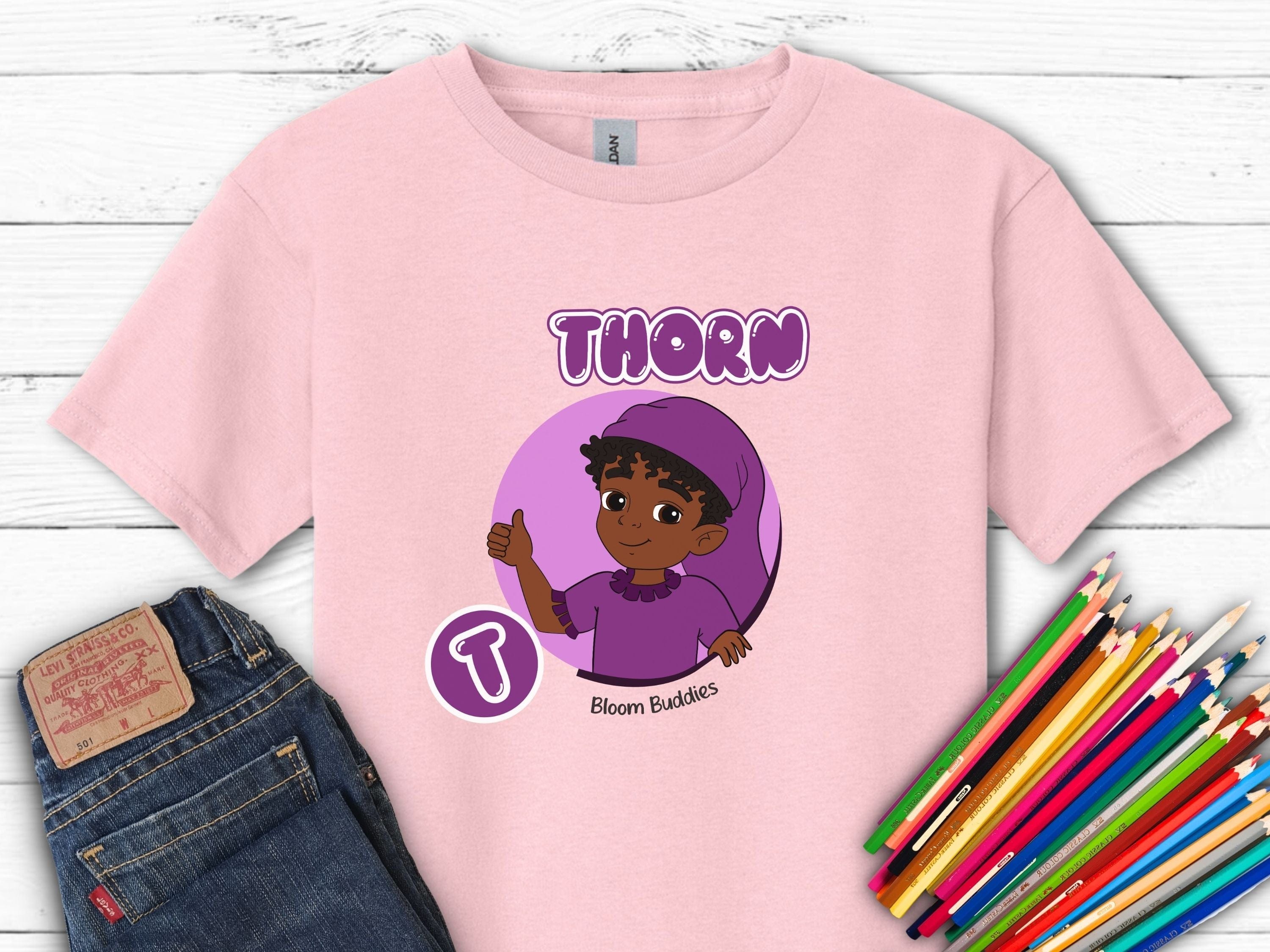 Thorn Profile Picture - Bloom Buddies Kids T-Shirt-Light Pink-Neurodiversity, ADHD & Autism Awareness & Acceptance Kids clothes by Daily Bloom