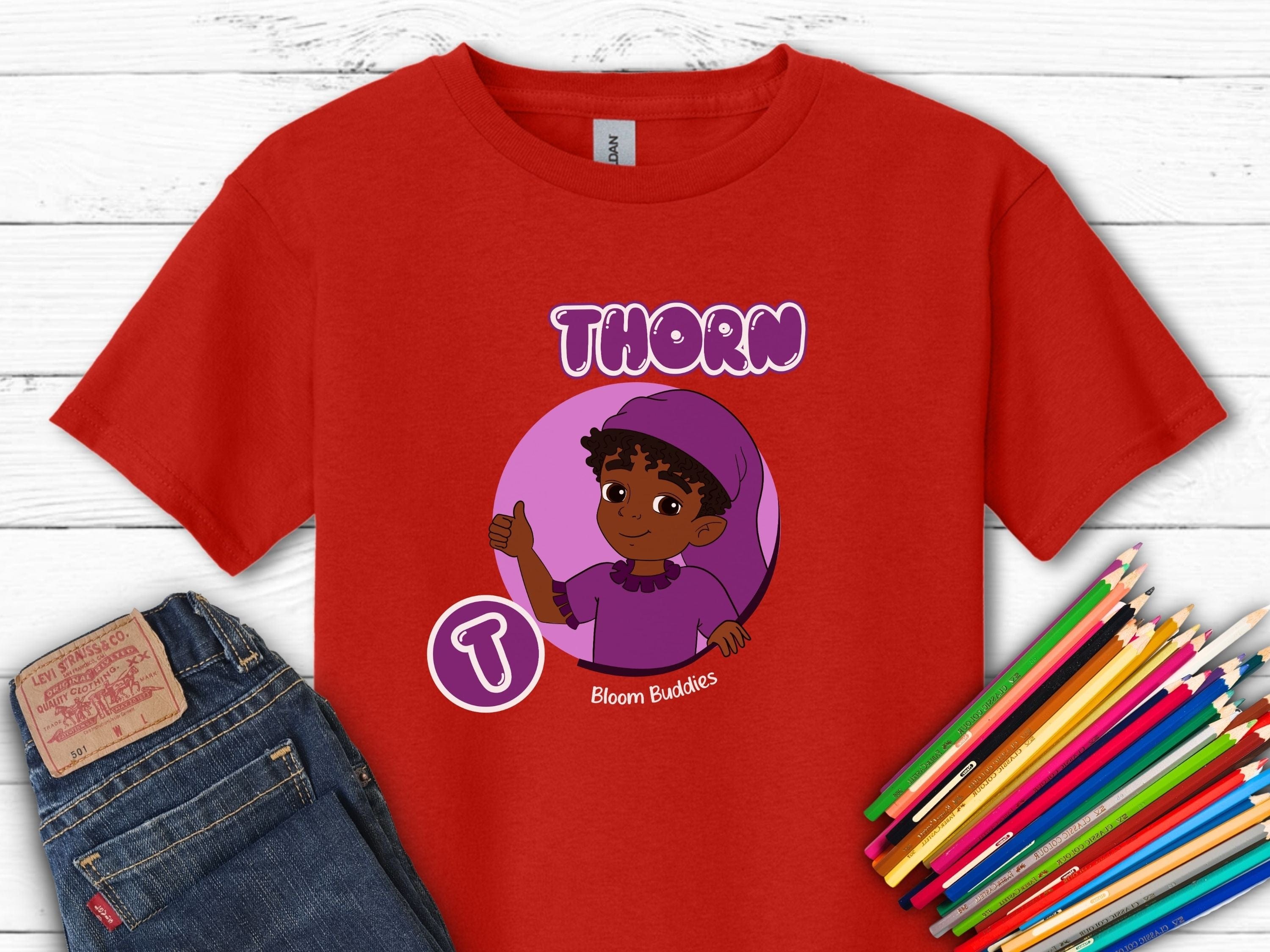 Thorn Profile Picture - Bloom Buddies Kids T-Shirt-Red-Neurodiversity, ADHD & Autism Awareness & Acceptance Kids clothes by Daily Bloom