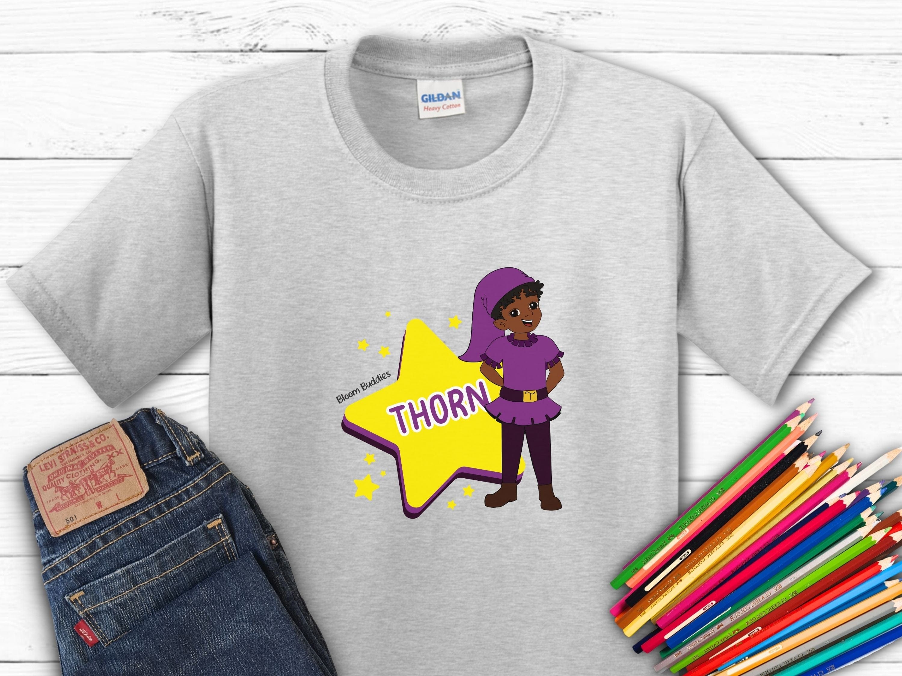 Thorn the Star - Bloom Buddies Kids T-Shirt-Ash-Neurodiversity, ADHD & Autism Awareness & Acceptance Kids clothes by Daily Bloom