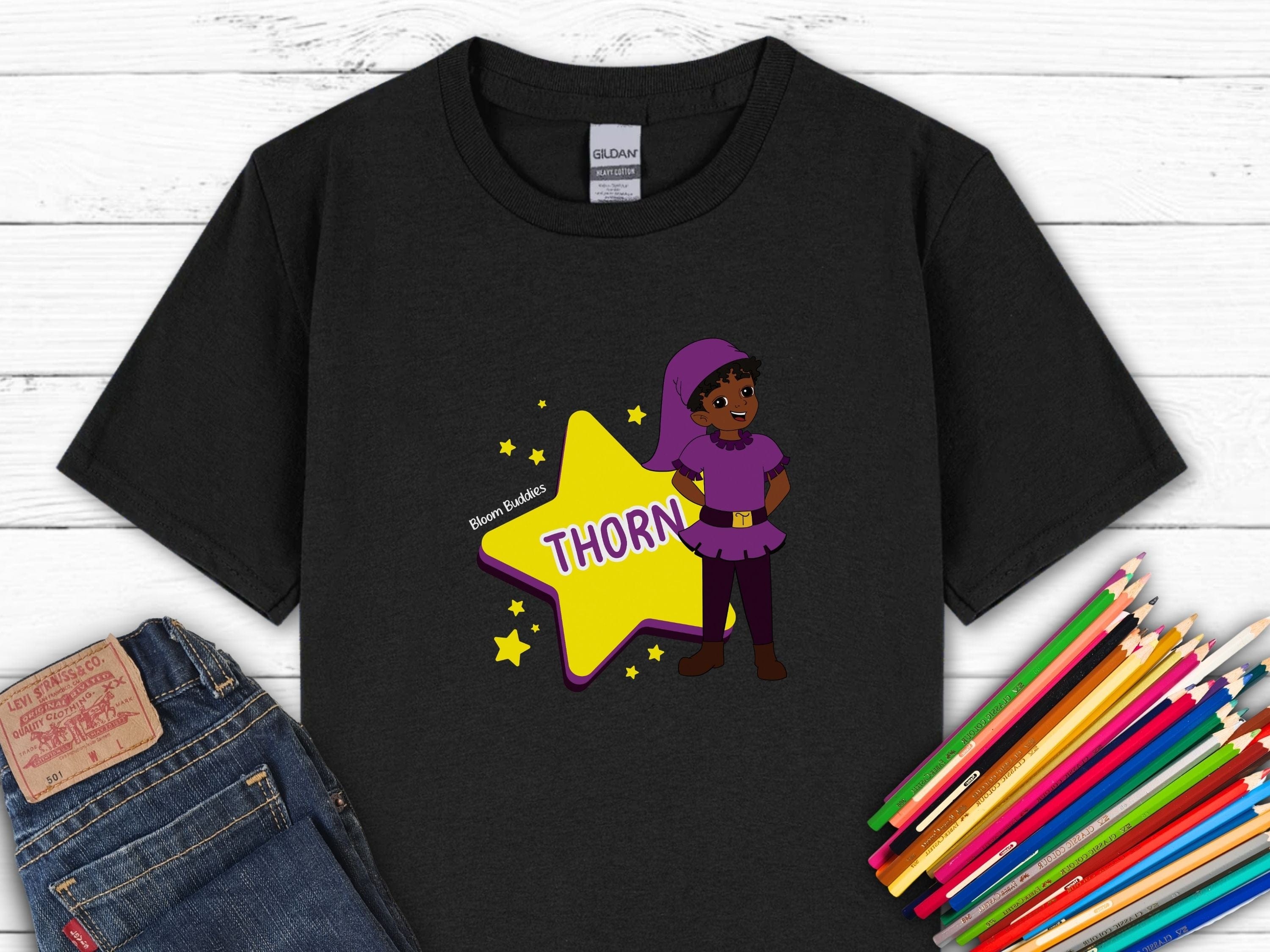 Thorn the Star - Bloom Buddies Kids T-Shirt-Black-Neurodiversity, ADHD & Autism Awareness & Acceptance Kids clothes by Daily Bloom