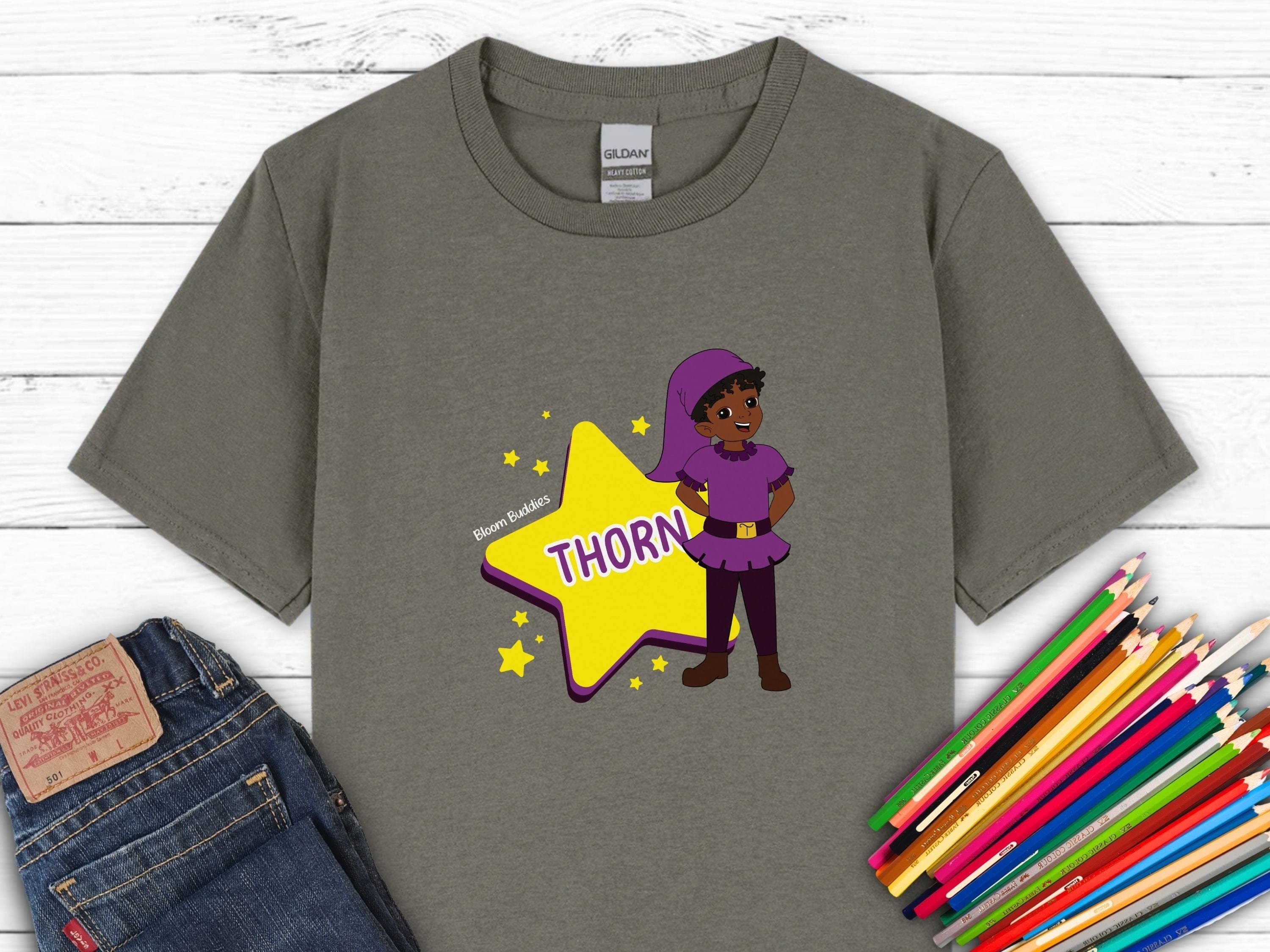 Thorn the Star - Bloom Buddies Kids T-Shirt-Charcoal-Neurodiversity, ADHD & Autism Awareness & Acceptance Kids clothes by Daily Bloom