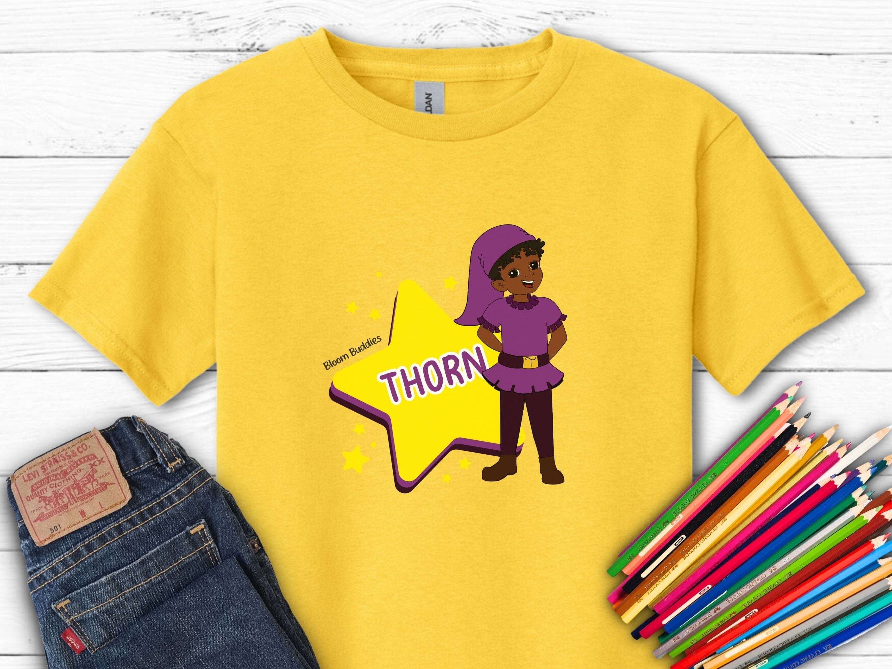 Thorn the Star - Bloom Buddies Kids T-Shirt-Daisy-Neurodiversity, ADHD & Autism Awareness & Acceptance Kids clothes by Daily Bloom
