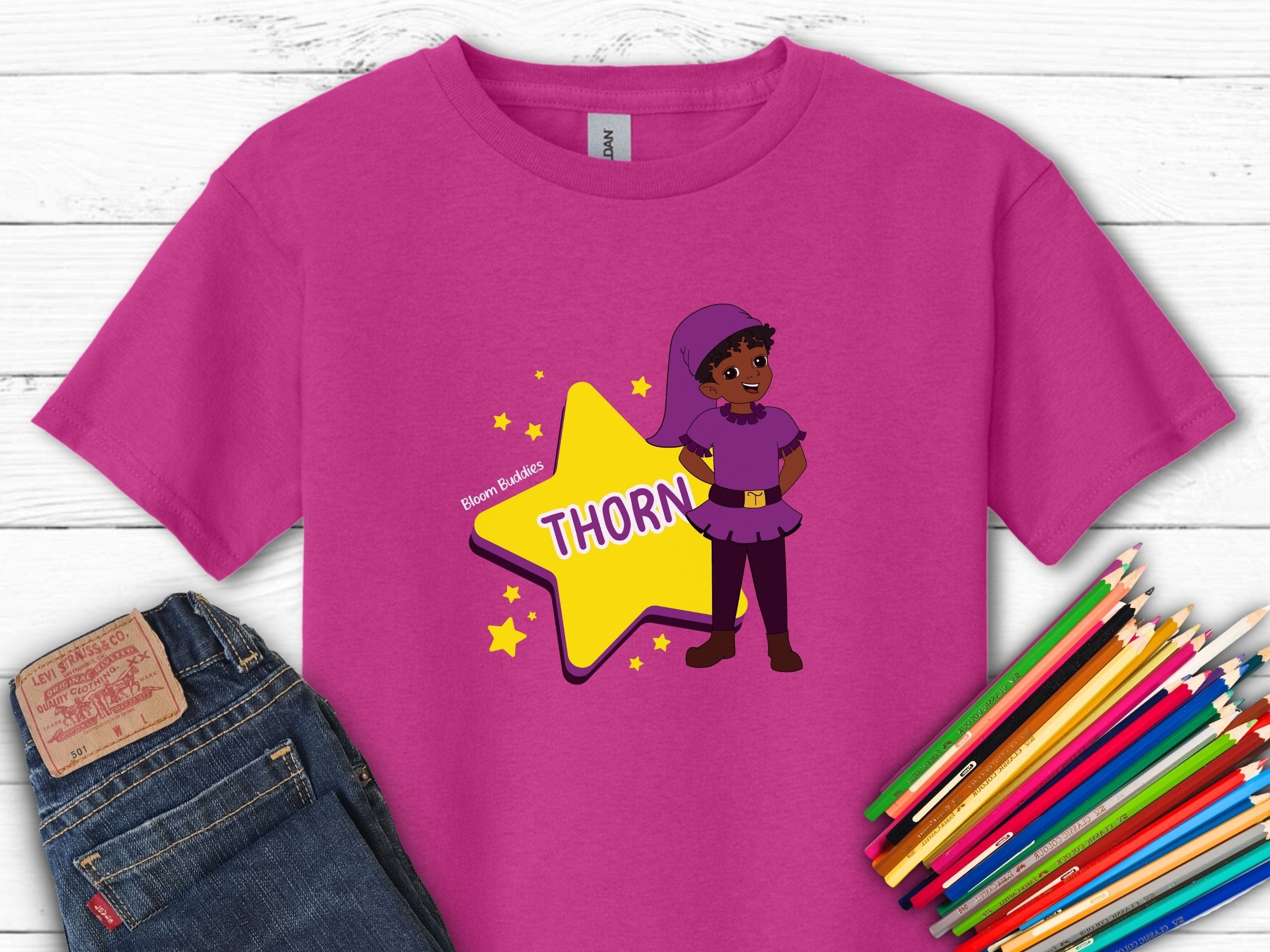 Thorn the Star - Bloom Buddies Kids T-Shirt-Heliconia-Neurodiversity, ADHD & Autism Awareness & Acceptance Kids clothes by Daily Bloom