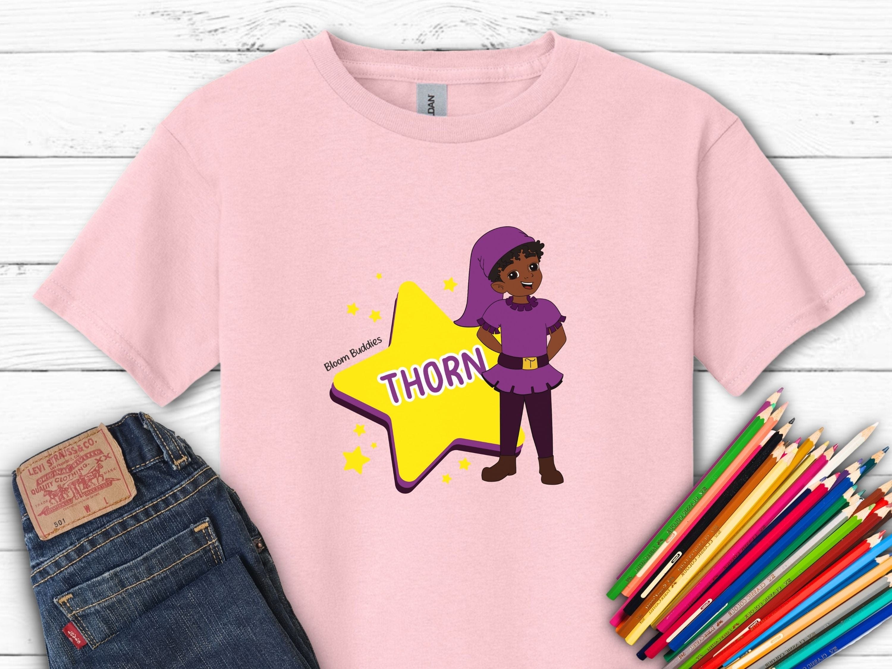 Thorn the Star - Bloom Buddies Kids T-Shirt-Light Pink-Neurodiversity, ADHD & Autism Awareness & Acceptance Kids clothes by Daily Bloom