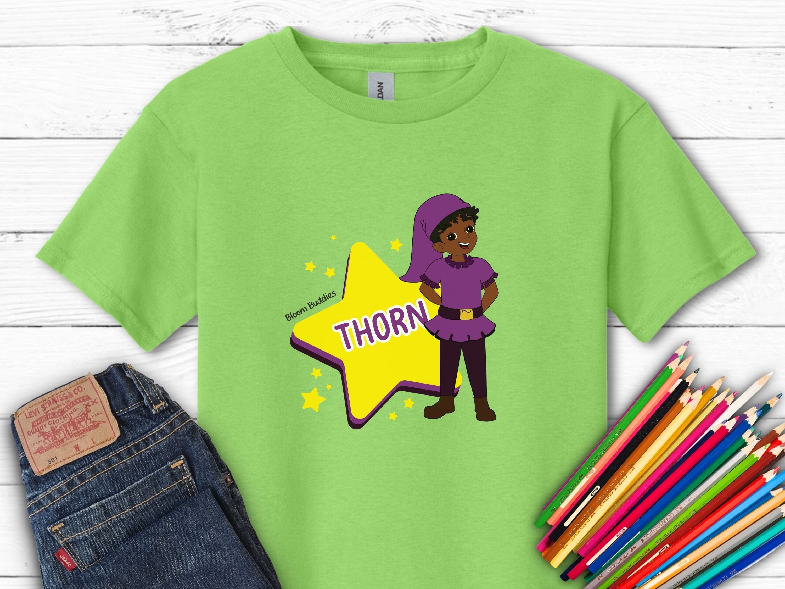 Thorn the Star - Bloom Buddies Kids T-Shirt-Lime-Neurodiversity, ADHD & Autism Awareness & Acceptance Kids clothes by Daily Bloom
