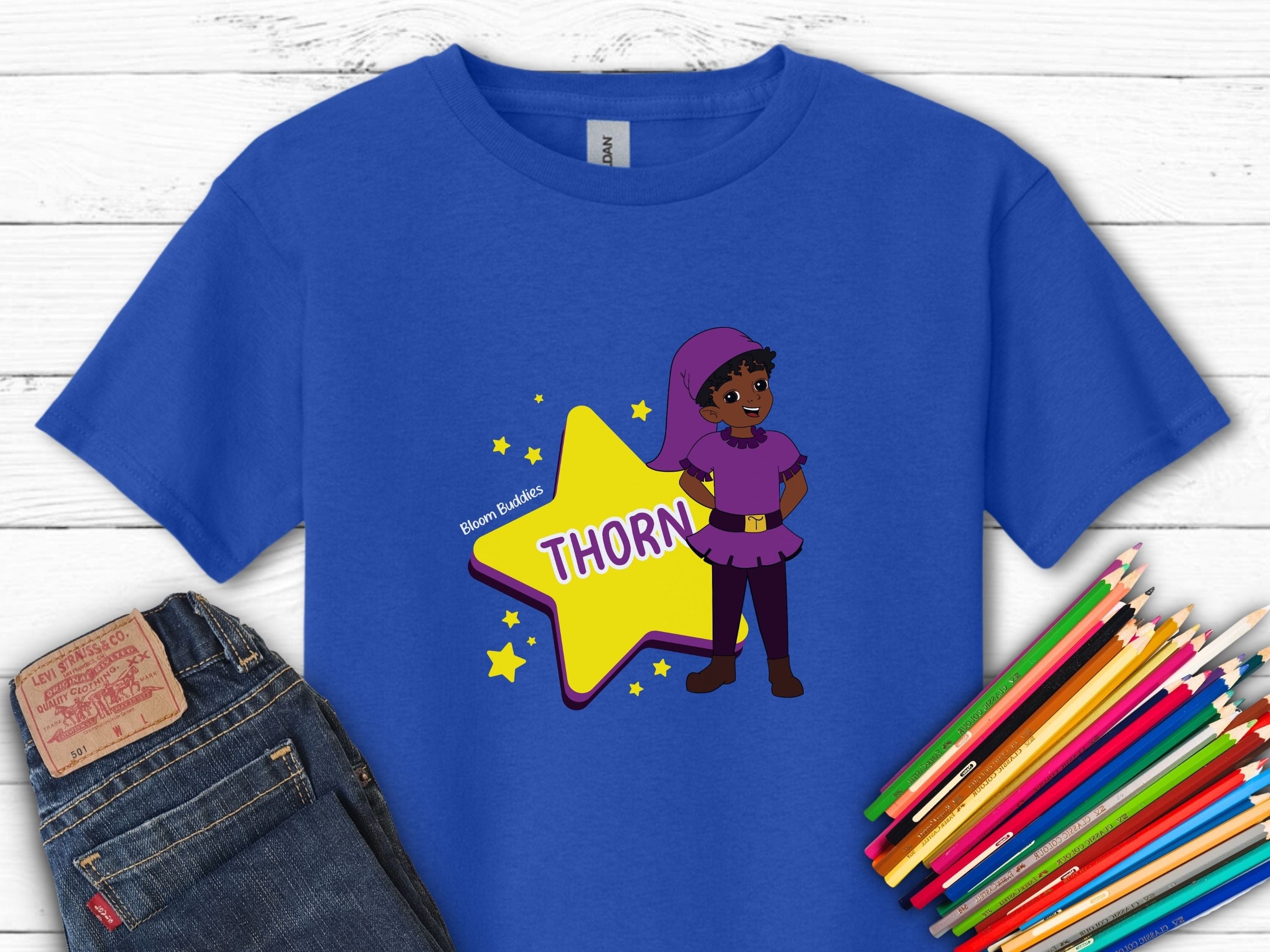 Thorn the Star - Bloom Buddies Kids T-Shirt-Royal-Neurodiversity, ADHD & Autism Awareness & Acceptance Kids clothes by Daily Bloom