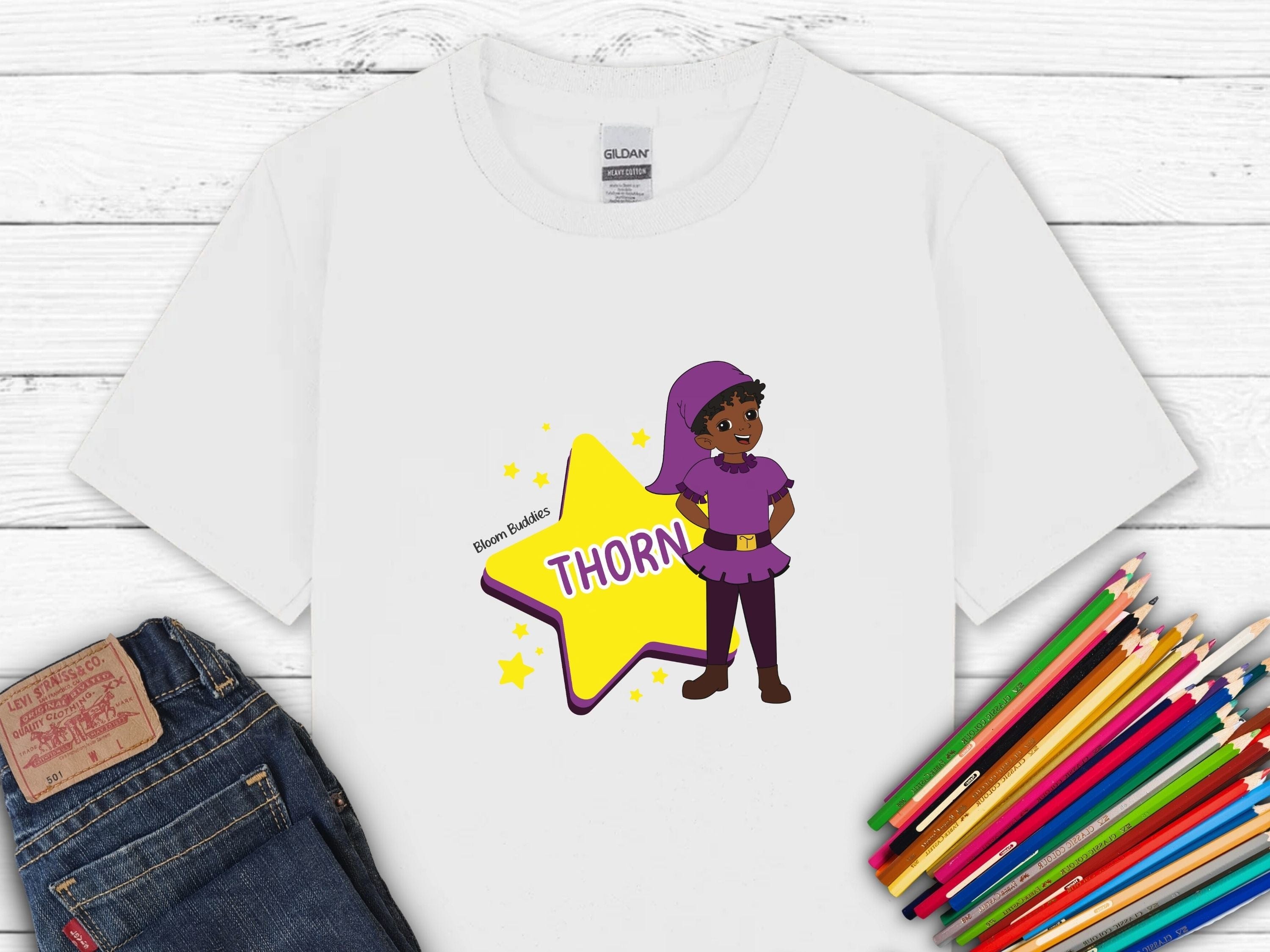 Thorn the Star - Bloom Buddies Kids T-Shirt-White-Neurodiversity, ADHD & Autism Awareness & Acceptance Kids clothes by Daily Bloom