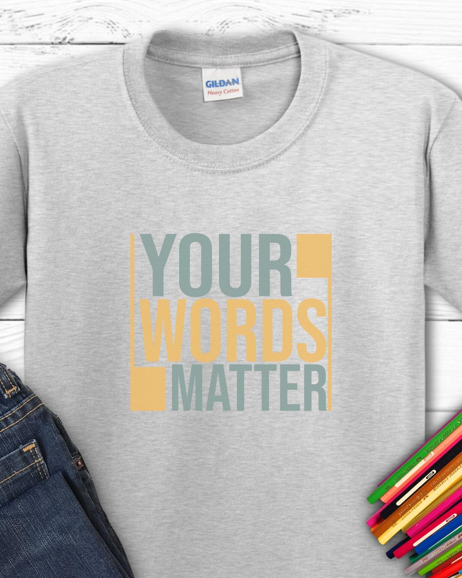 Your Words Matter - Bold Statement Kids T-Shirt-Ash-Neurodiversity, ADHD & Autism Awareness & Acceptance Kids clothes by Daily Bloom