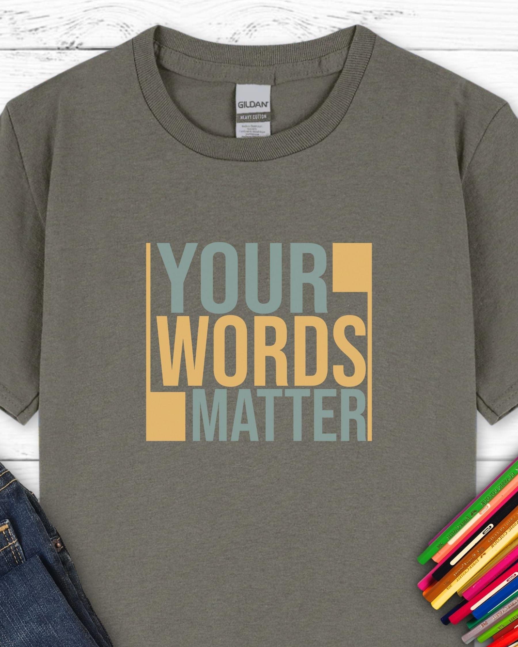 Your Words Matter - Bold Statement Kids T-Shirt-Charcoal-Neurodiversity, ADHD & Autism Awareness & Acceptance Kids clothes by Daily Bloom